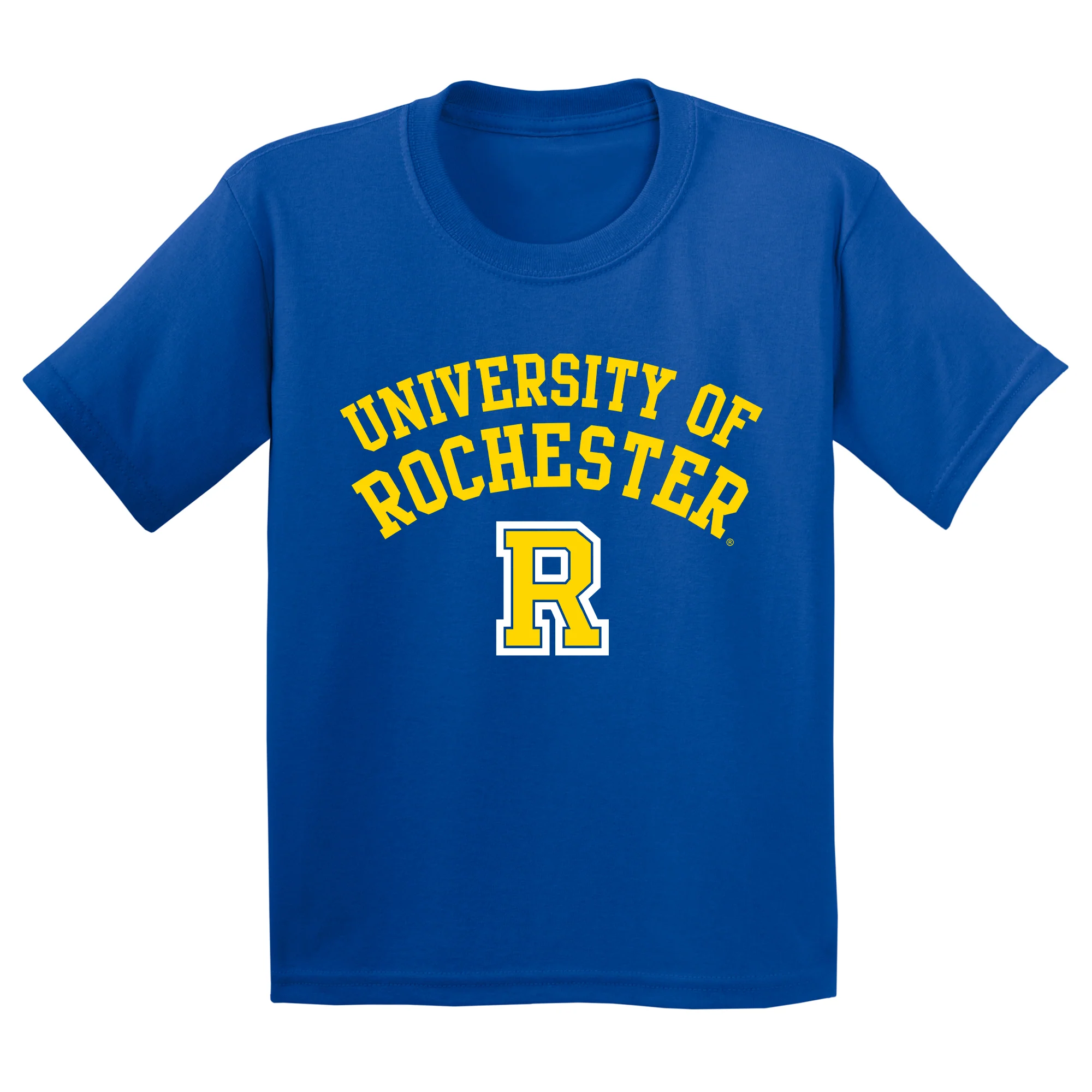 University of Rochester Yellowjackets Arch Logo Youth Short Sleeve T Shirt - Royal