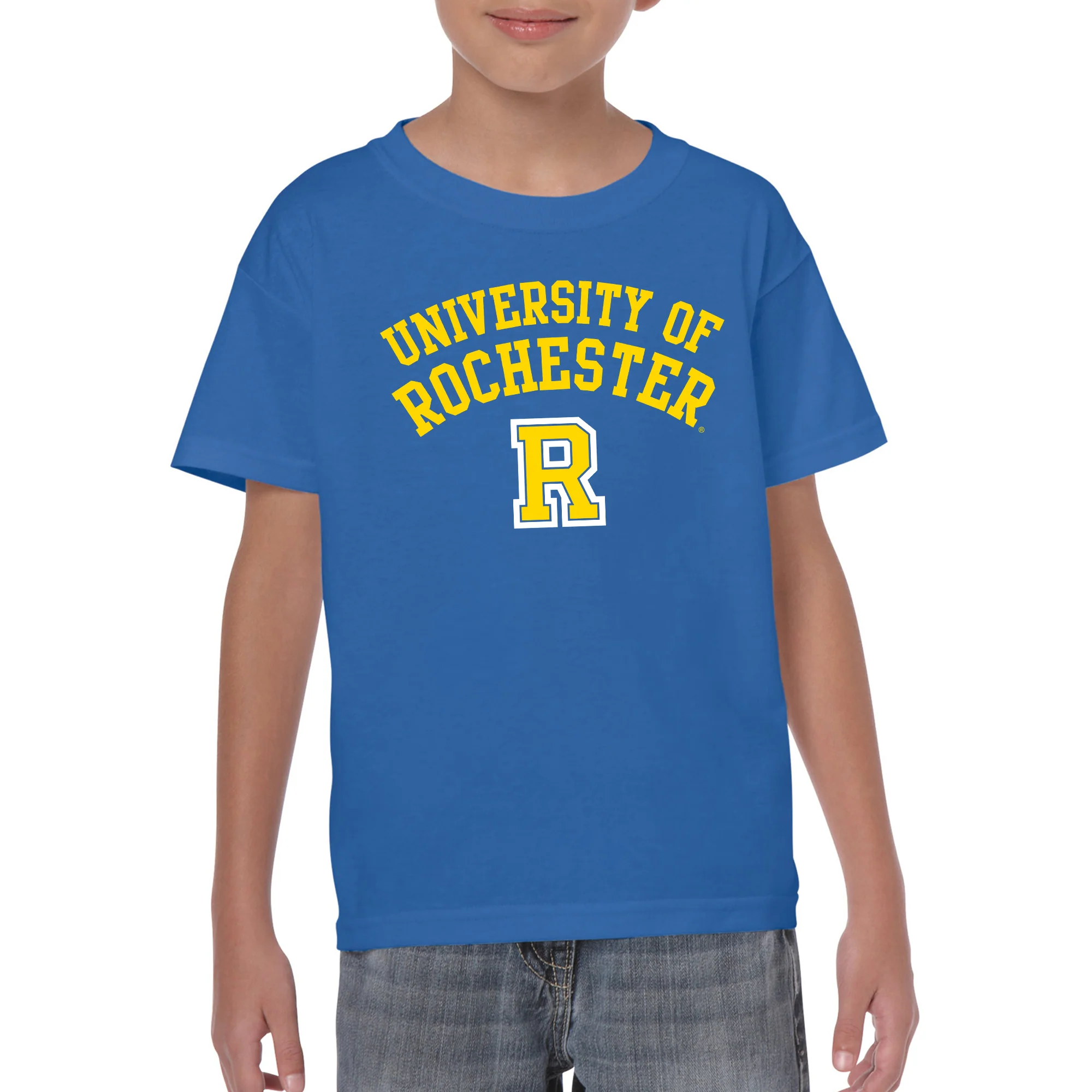 University of Rochester Yellowjackets Arch Logo Youth Short Sleeve T Shirt - Royal - Image 3
