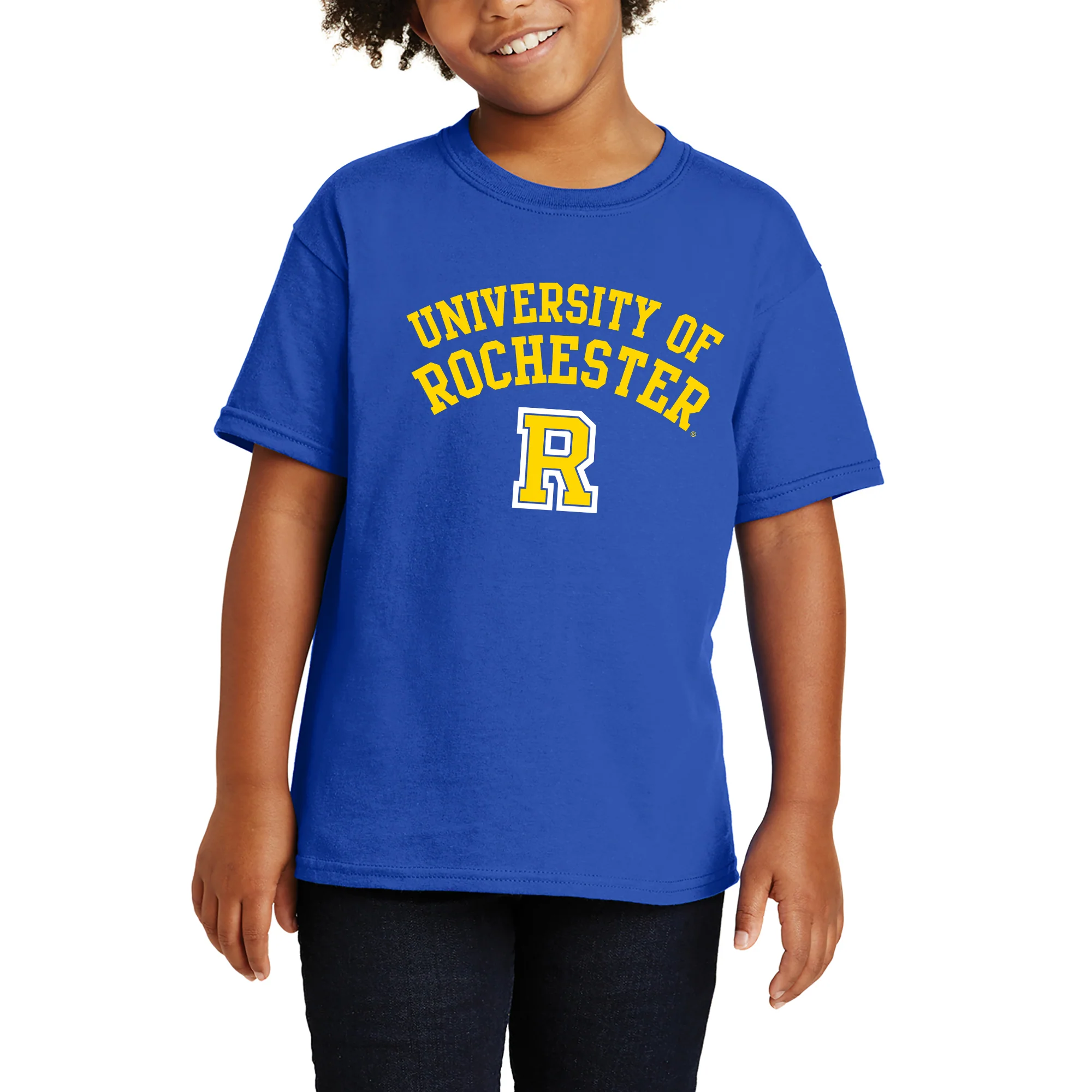 University of Rochester Yellowjackets Arch Logo Youth Short Sleeve T Shirt - Royal - Image 4