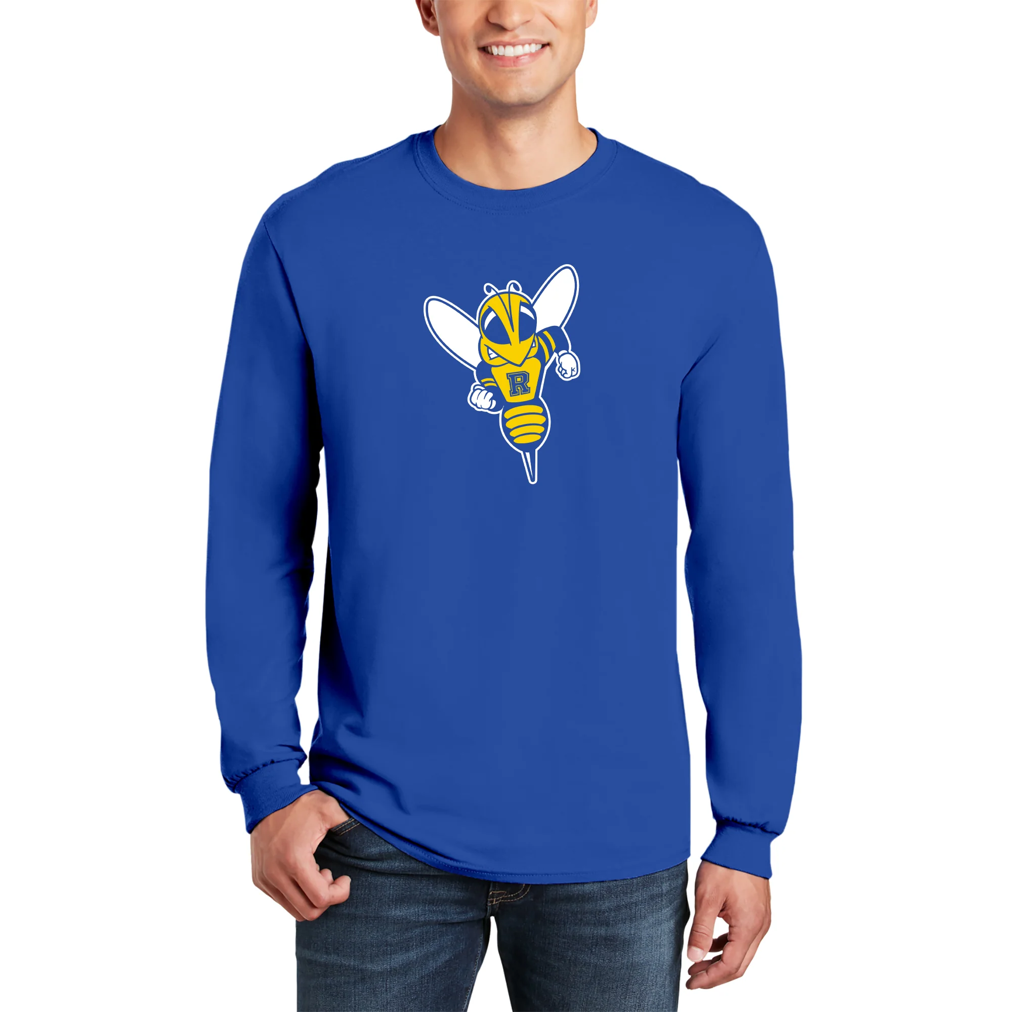 University of Rochester Yellowjackets Primary Logo Long Sleeve T-Shirt - Royal - Image 3