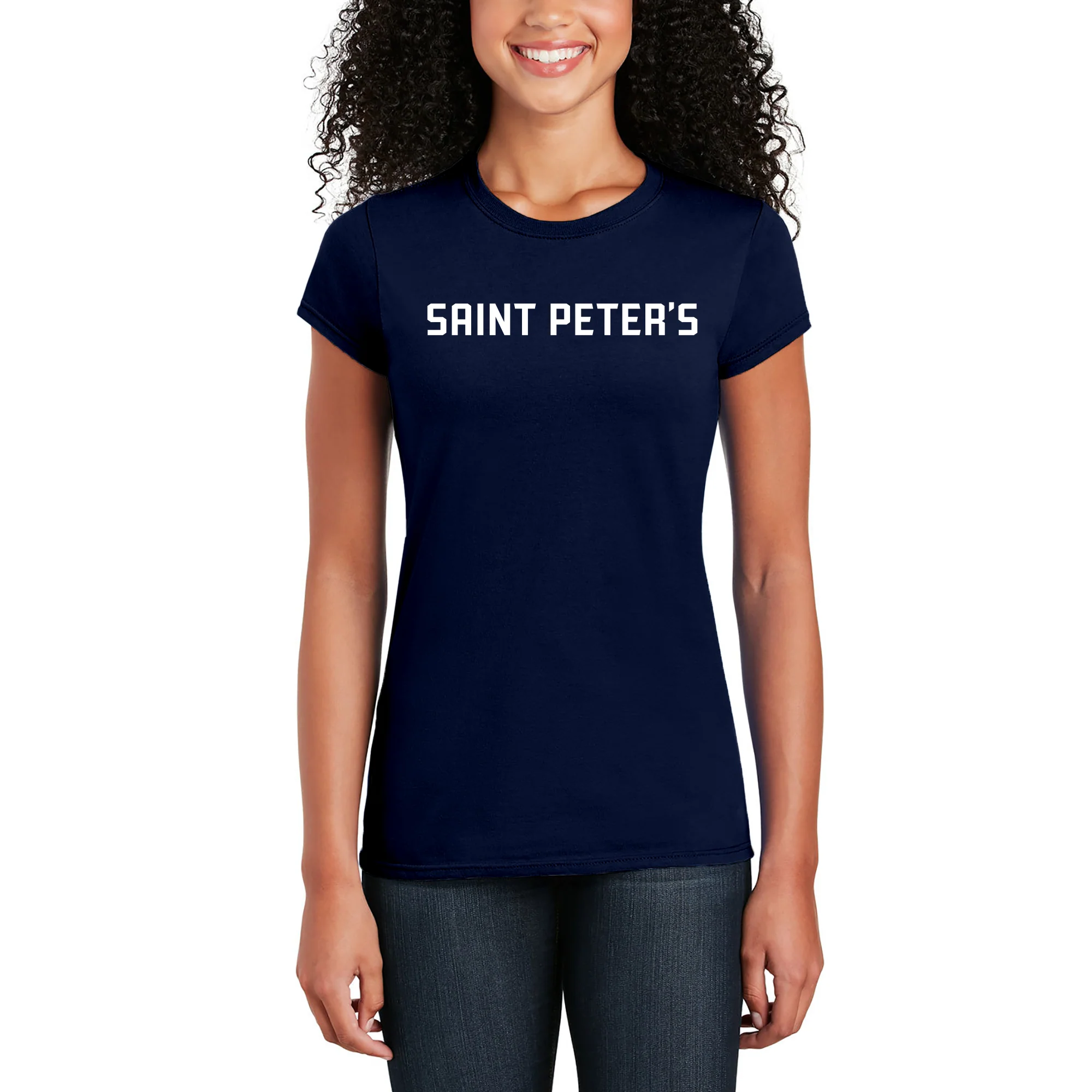 Saint Peter's Peacocks Basic Block Womens Short Sleeve T Shirt - Navy - Image 4