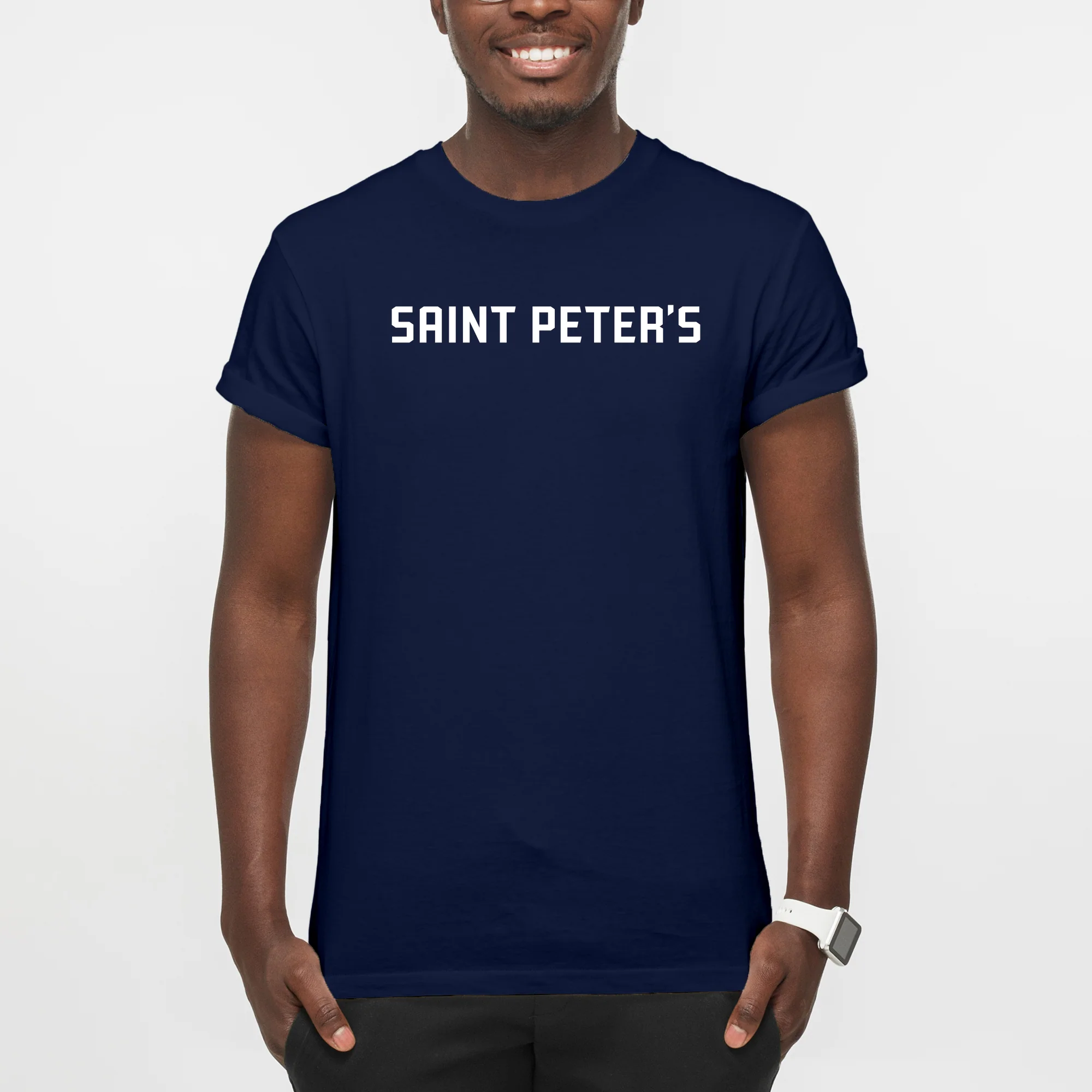 Saint Peter's University Peacocks Basic Block Short Sleeve T Shirt - Navy - Image 3
