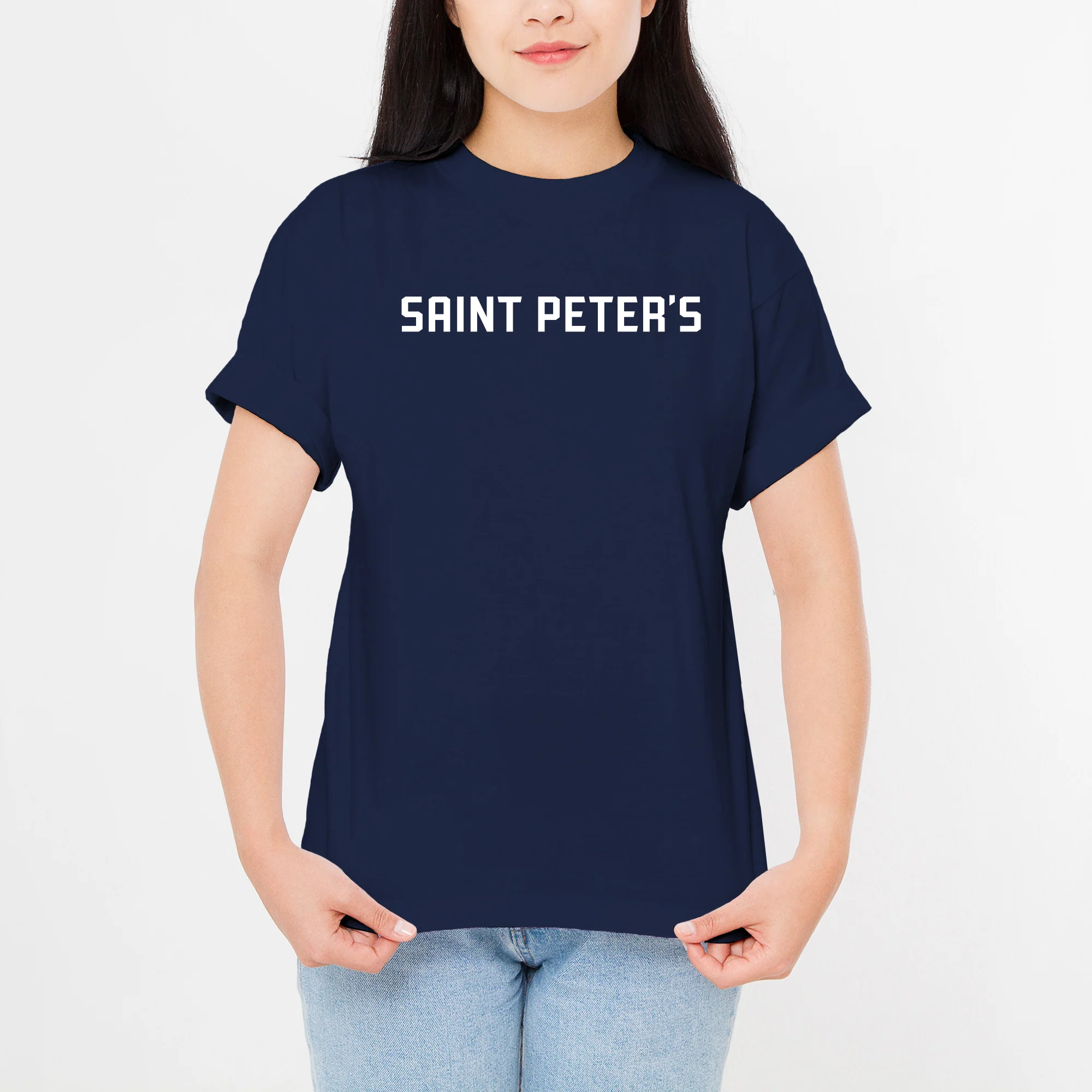 Saint Peter's University Peacocks Basic Block Short Sleeve T Shirt - Navy - Image 4