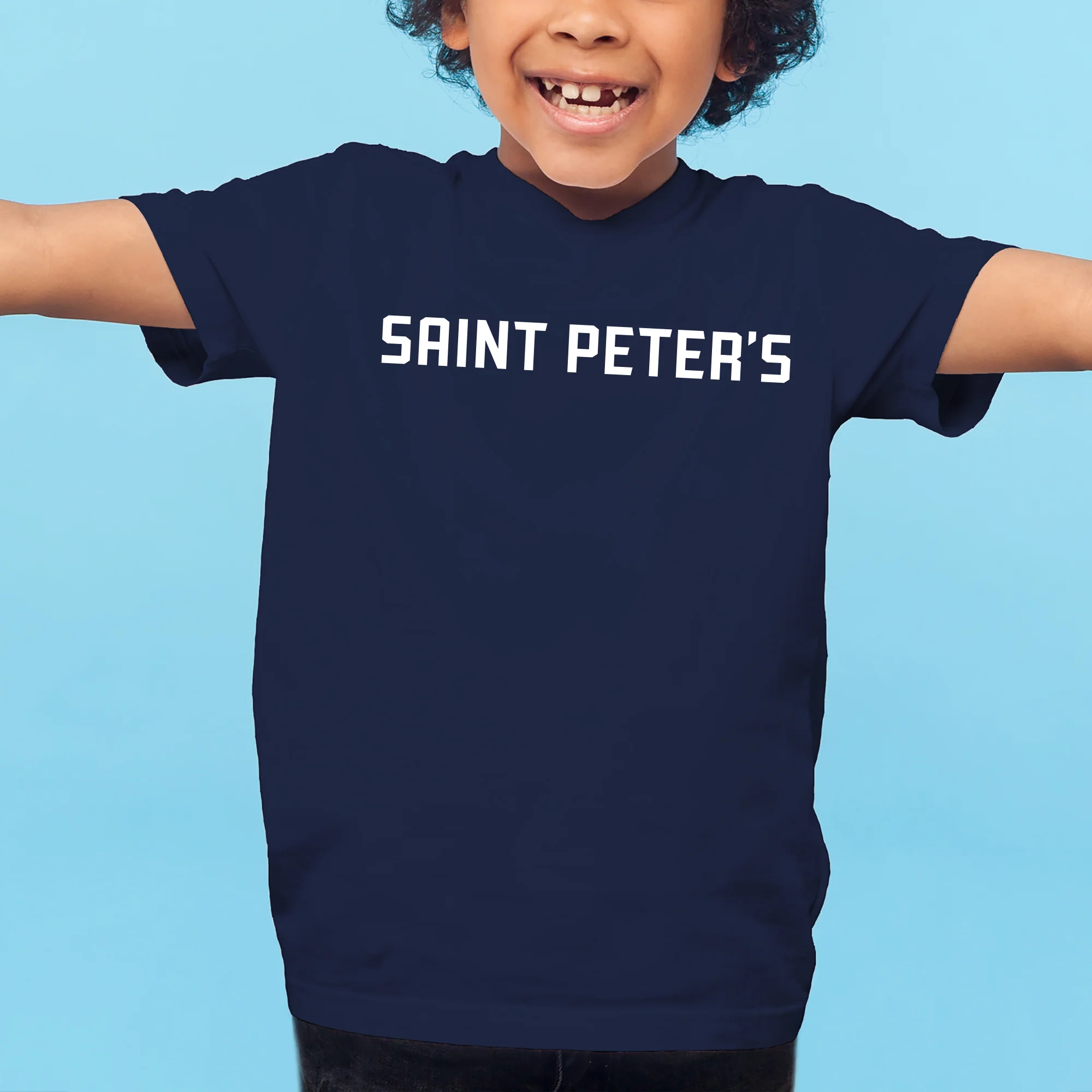 Saint Peter's University Peacocks Basic Block Short Sleeve Youth T Shirt - Navy - Image 3
