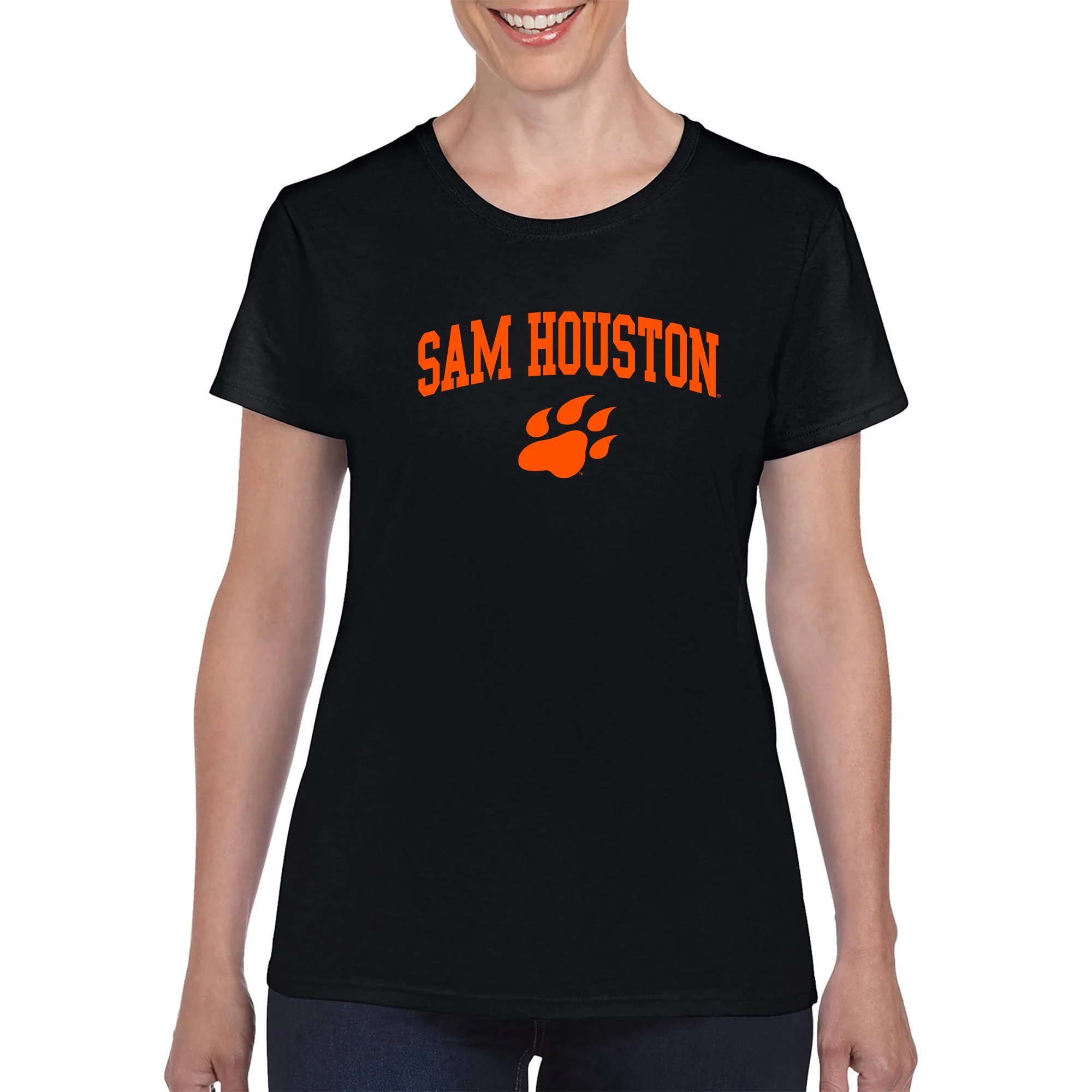 Sam Houston State University Bearkats Arch Logo Short Sleeve Womens T Shirt - Black - Image 3