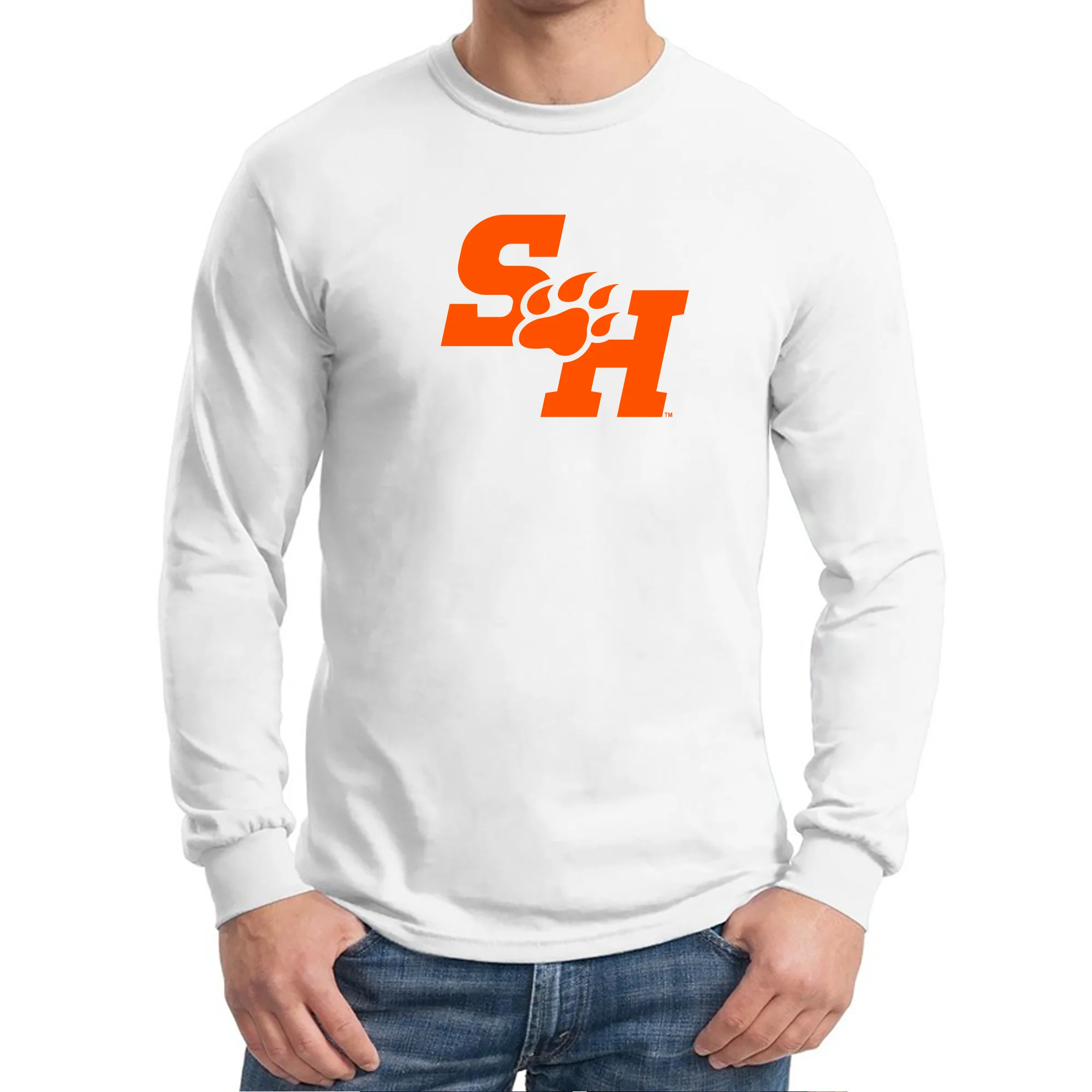 Sam Houston State University Bearkats Primary Logo Long Sleeve T Shirt - White - Image 3