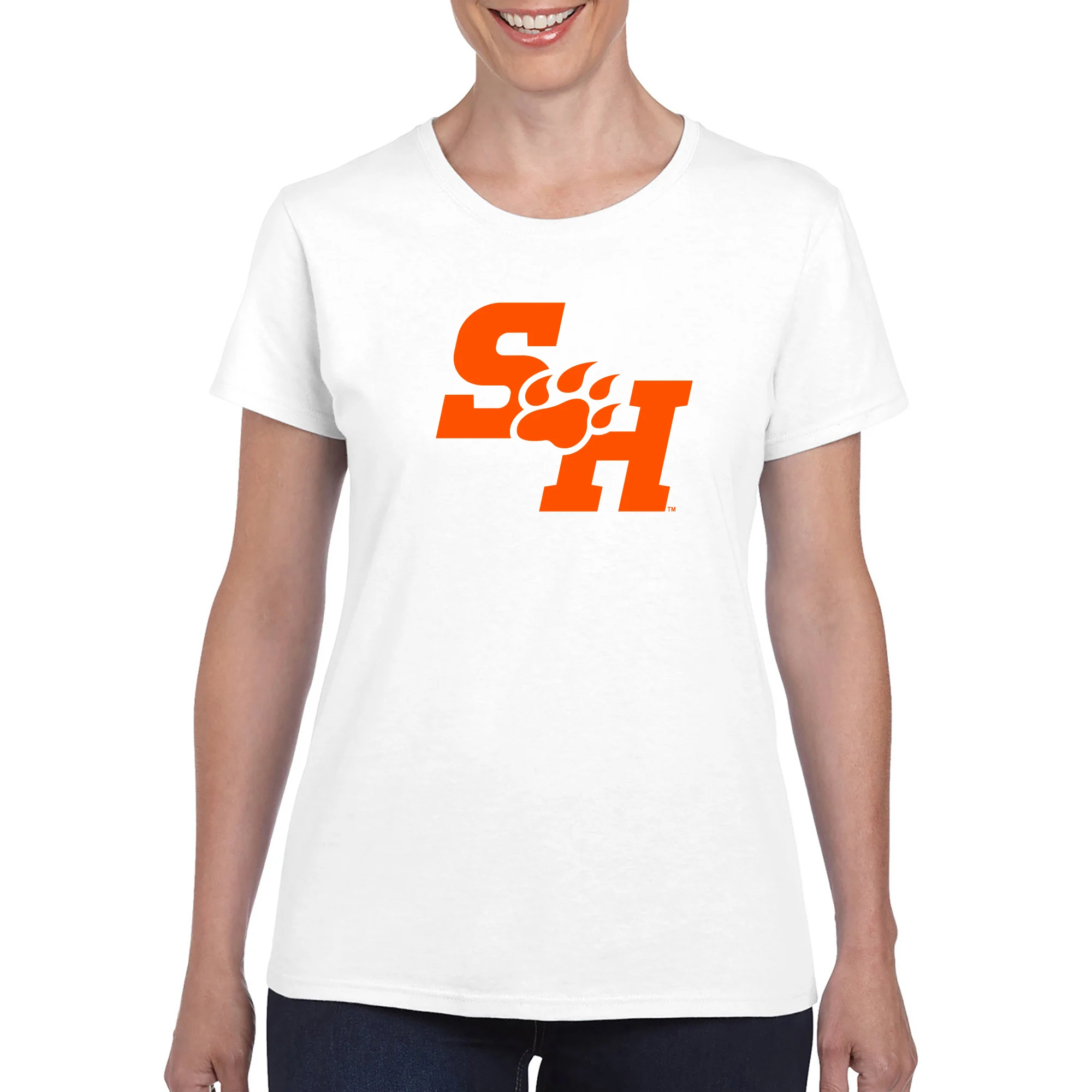 Sam Houston State University Bearkats Primary Logo Short Sleeve Womens T Shirt - White - Image 3