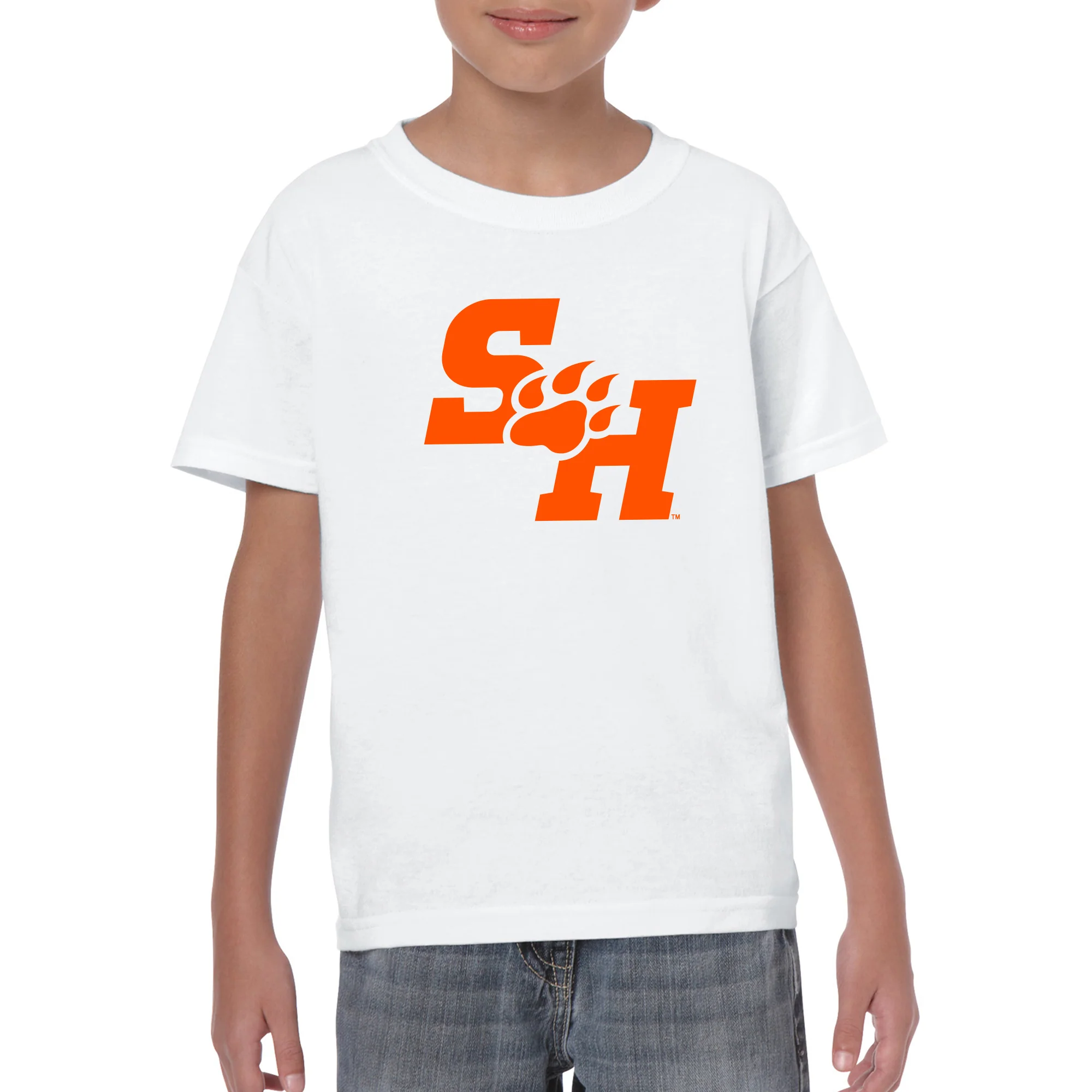 Sam Houston State University Bearkats Primary Logo Short Sleeve Youth T Shirt - White - Image 3