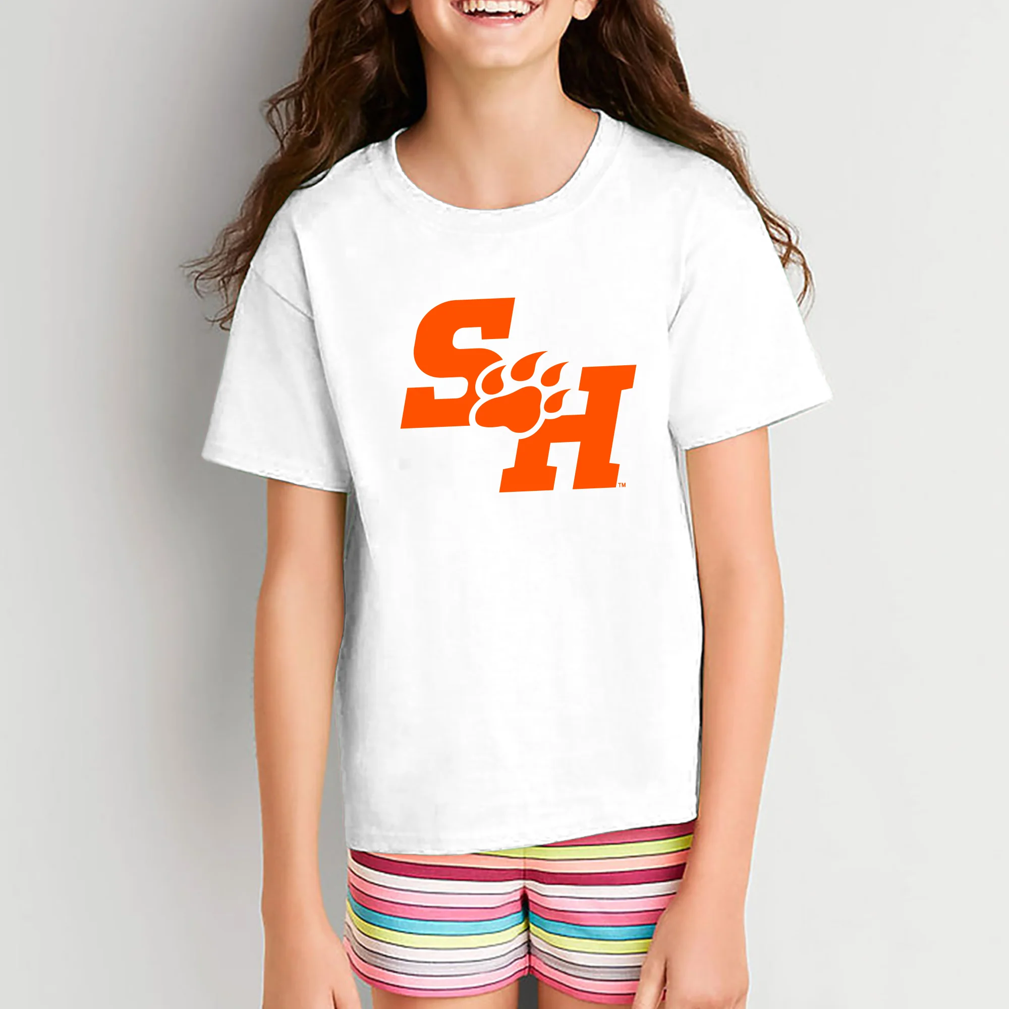 Sam Houston State University Bearkats Primary Logo Short Sleeve Youth T Shirt - White - Image 4