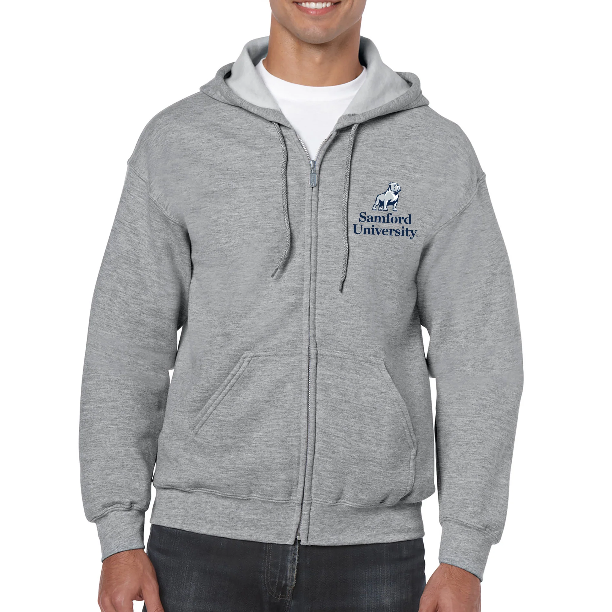 Samford Logo LC Zip Hoodie - Sport Grey - Image 3