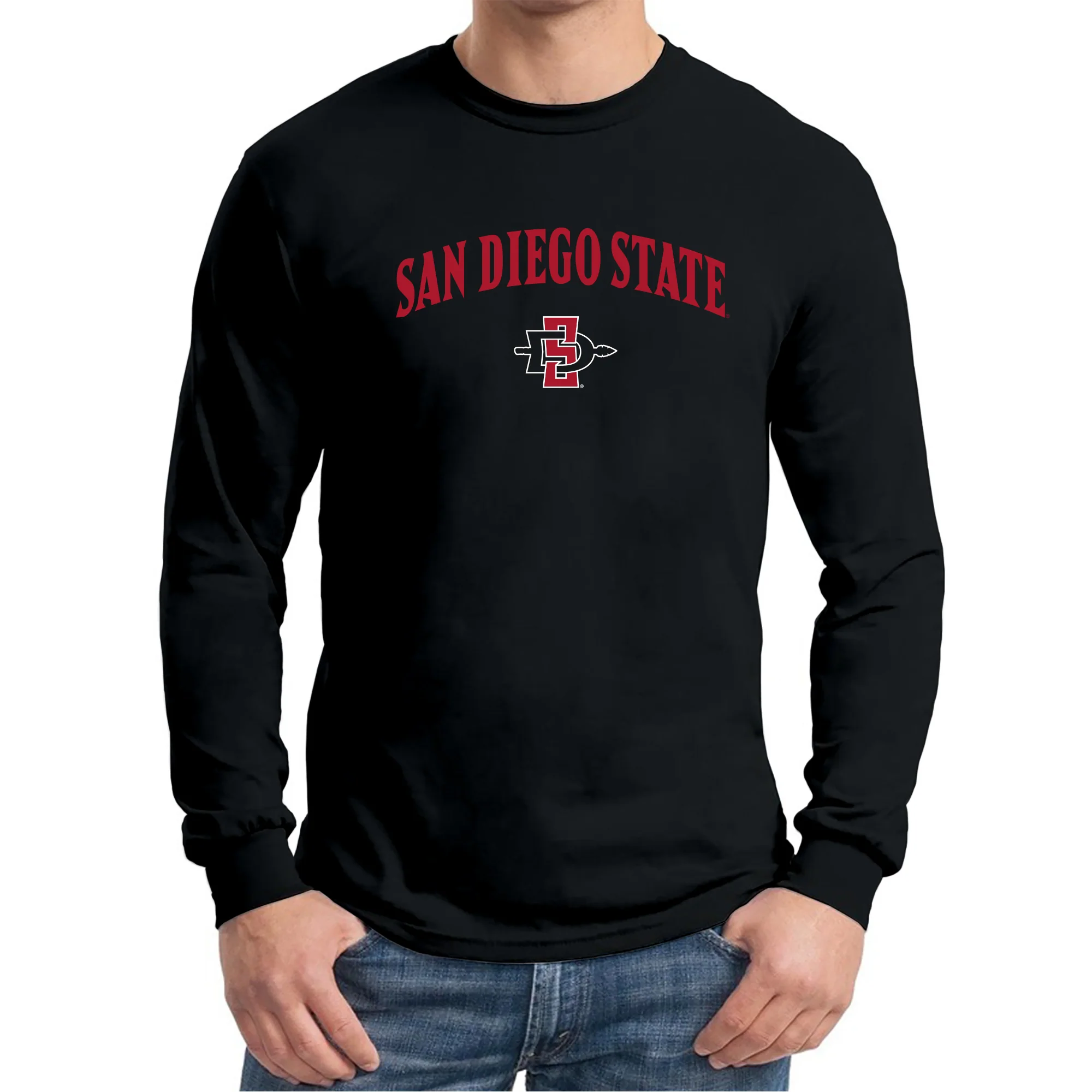 San Diego State Aztecs Arch Logo Long Sleeve T Shirt - Black - Image 3