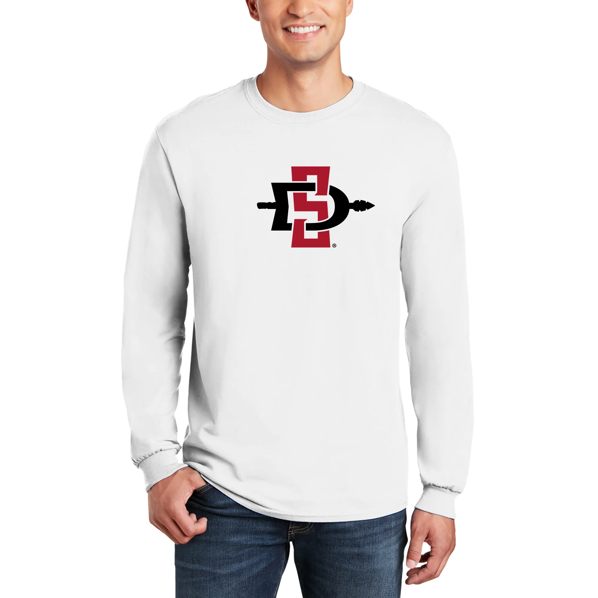 San Diego State Aztecs Primary Logo Long Sleeve T Shirt - White - Image 3