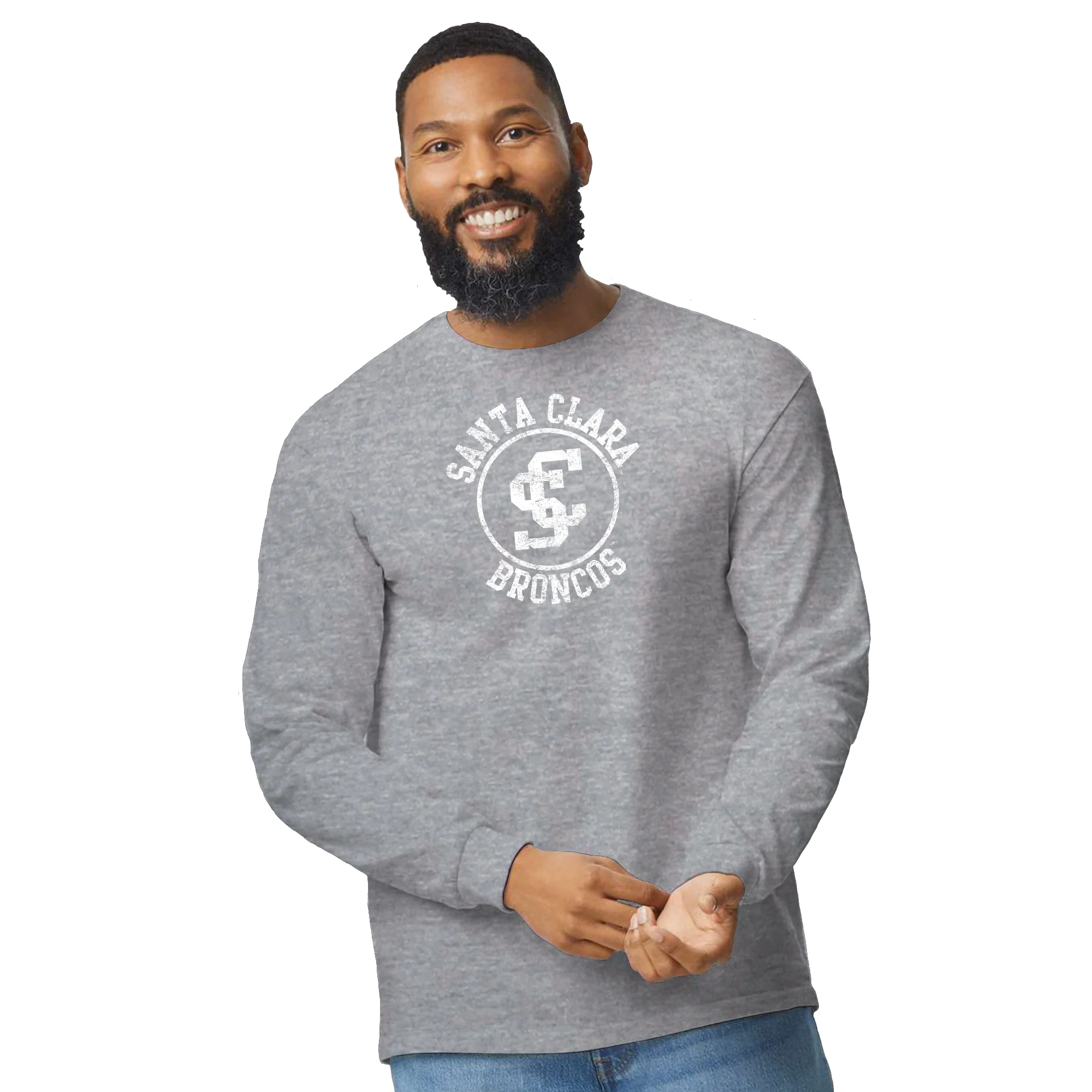 Santa Clara Broncos Distressed Circle Logo Long Sleeve - Sport Grey - Image 3