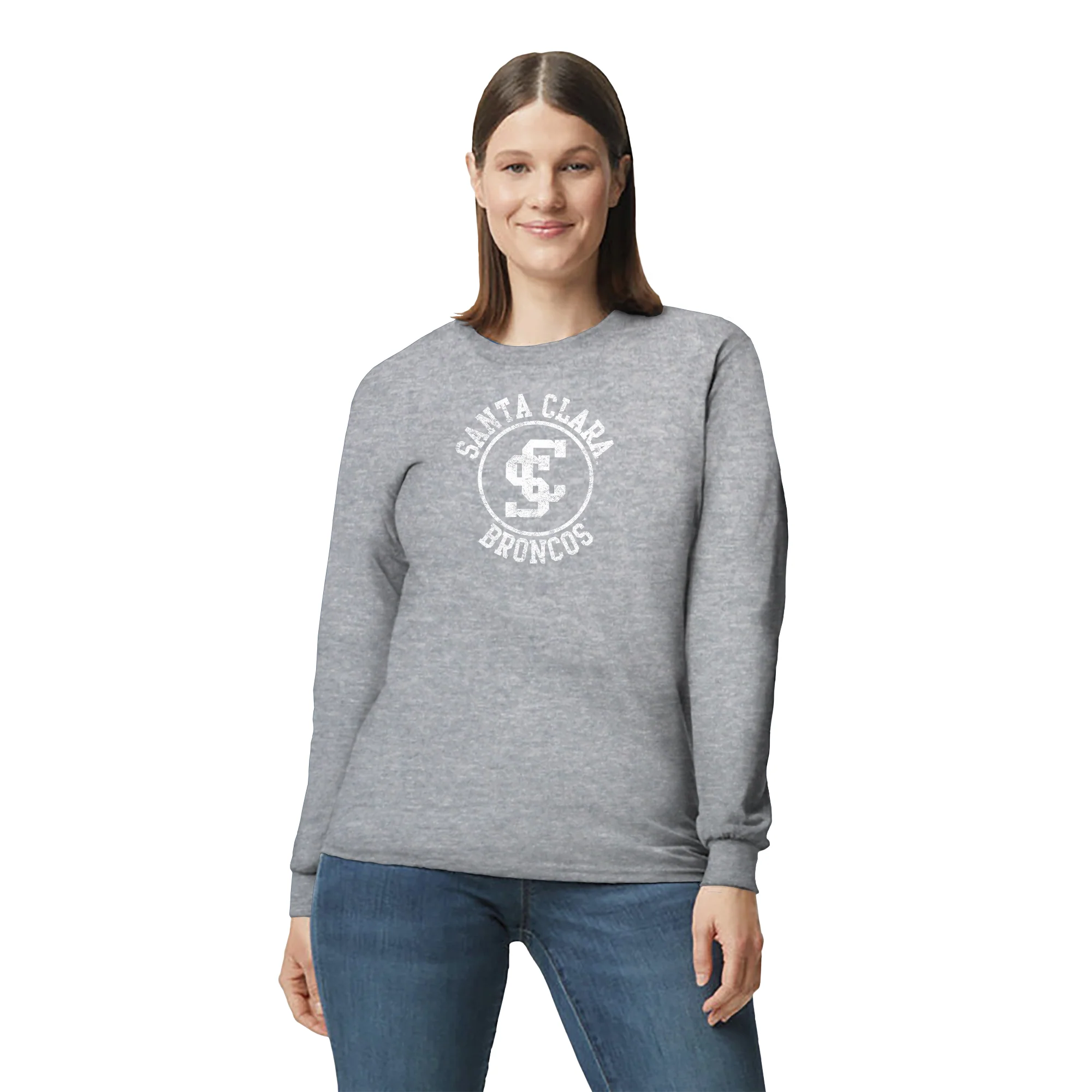 Santa Clara Broncos Distressed Circle Logo Long Sleeve - Sport Grey - Image 4