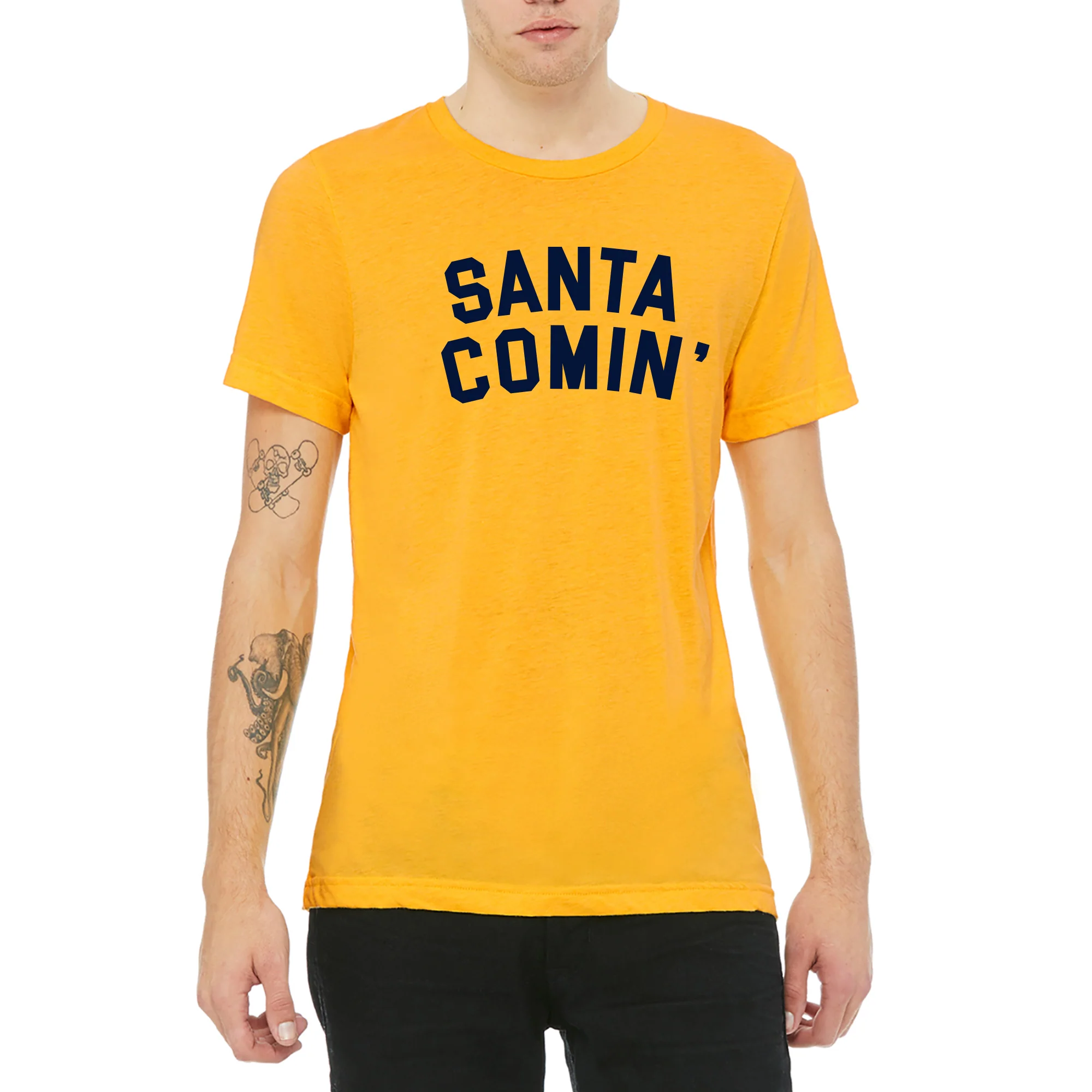 Santa Comin Triblend T-Shirt - Yellow Gold - Image 3
