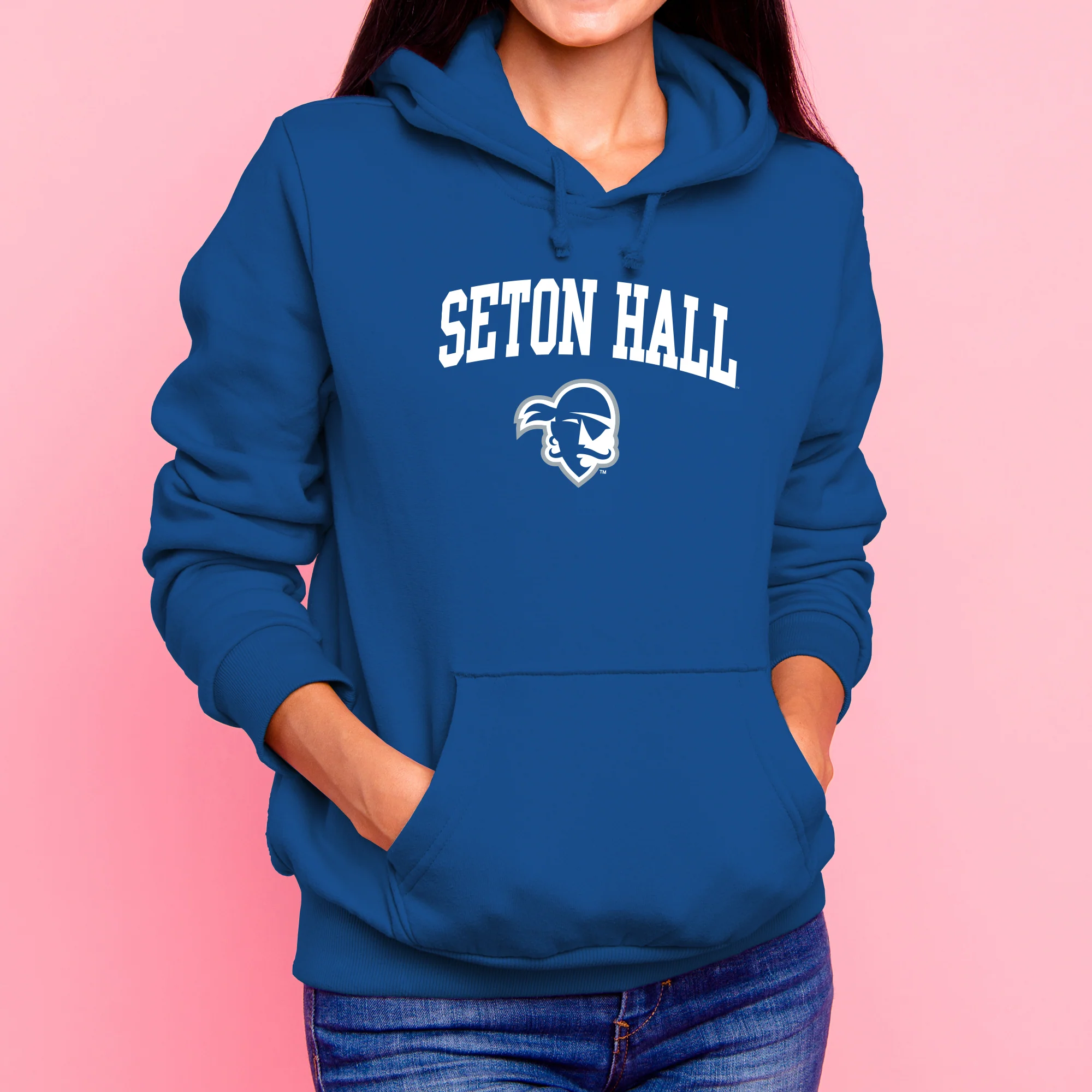 Seton Hall University Pirates Arch Logo Heavy Blend Hoodie - Royal - Image 4