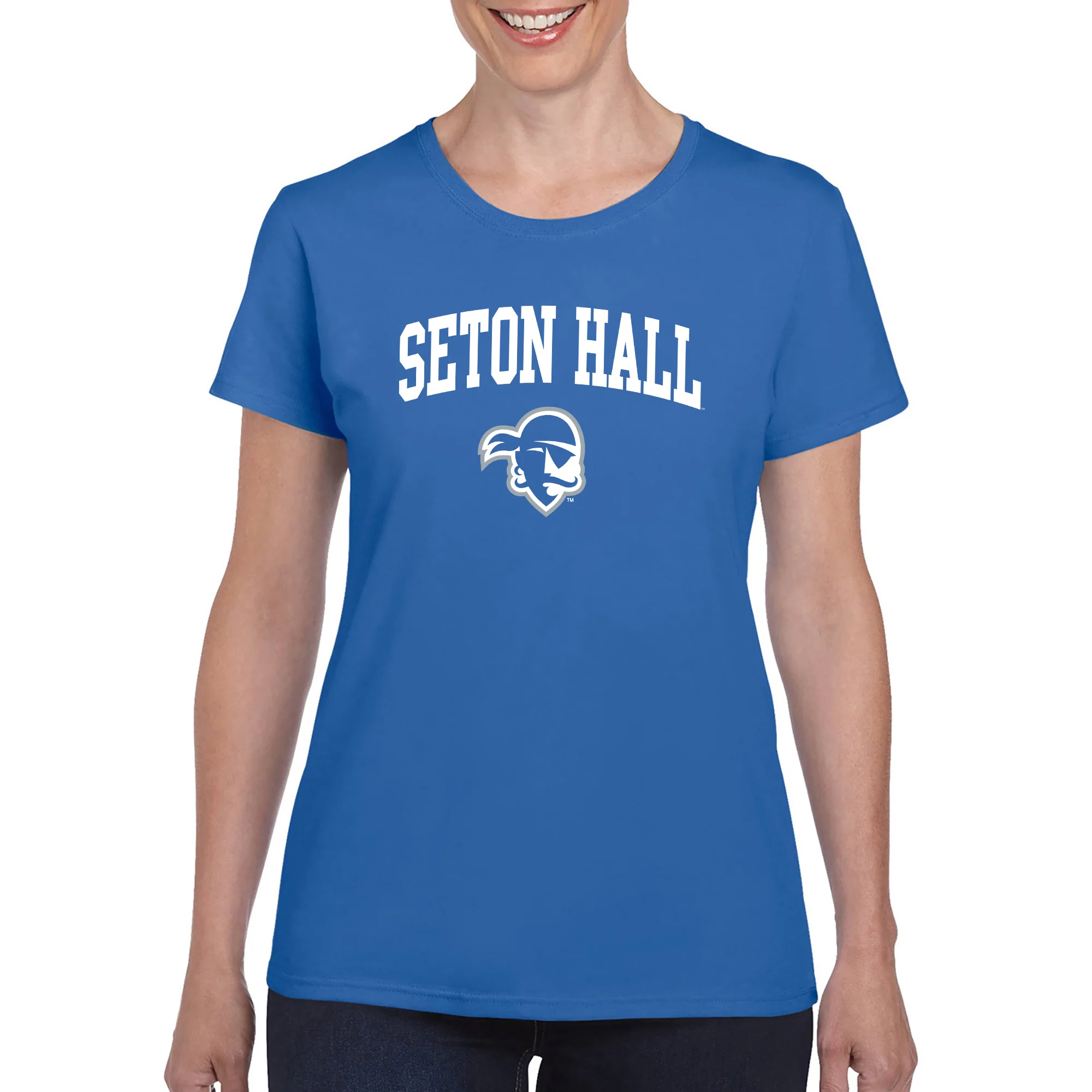 Seton Hall University Pirates Arch Logo Womens Short Sleeve T Shirt - Royal - Image 3