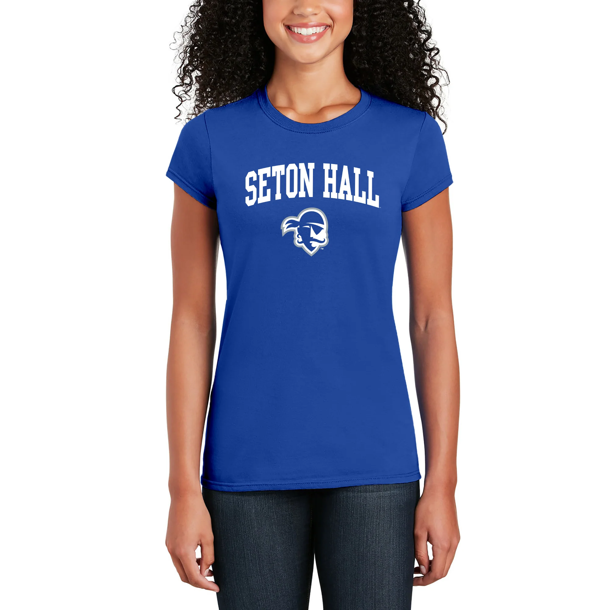 Seton Hall University Pirates Arch Logo Womens Short Sleeve T Shirt - Royal - Image 4