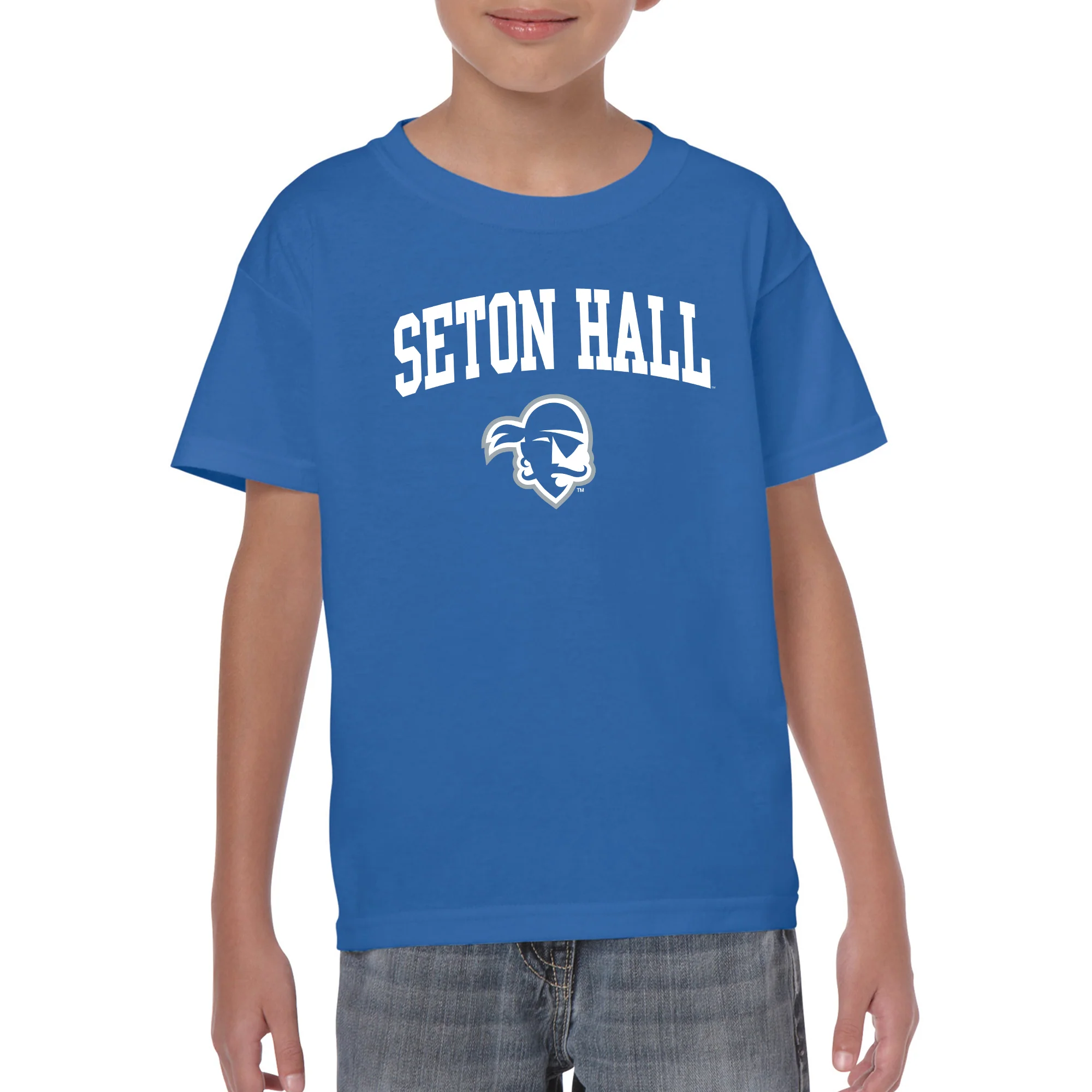 Seton Hall University Pirates Arch Logo Youth Short Sleeve T Shirt - Royal - Image 3