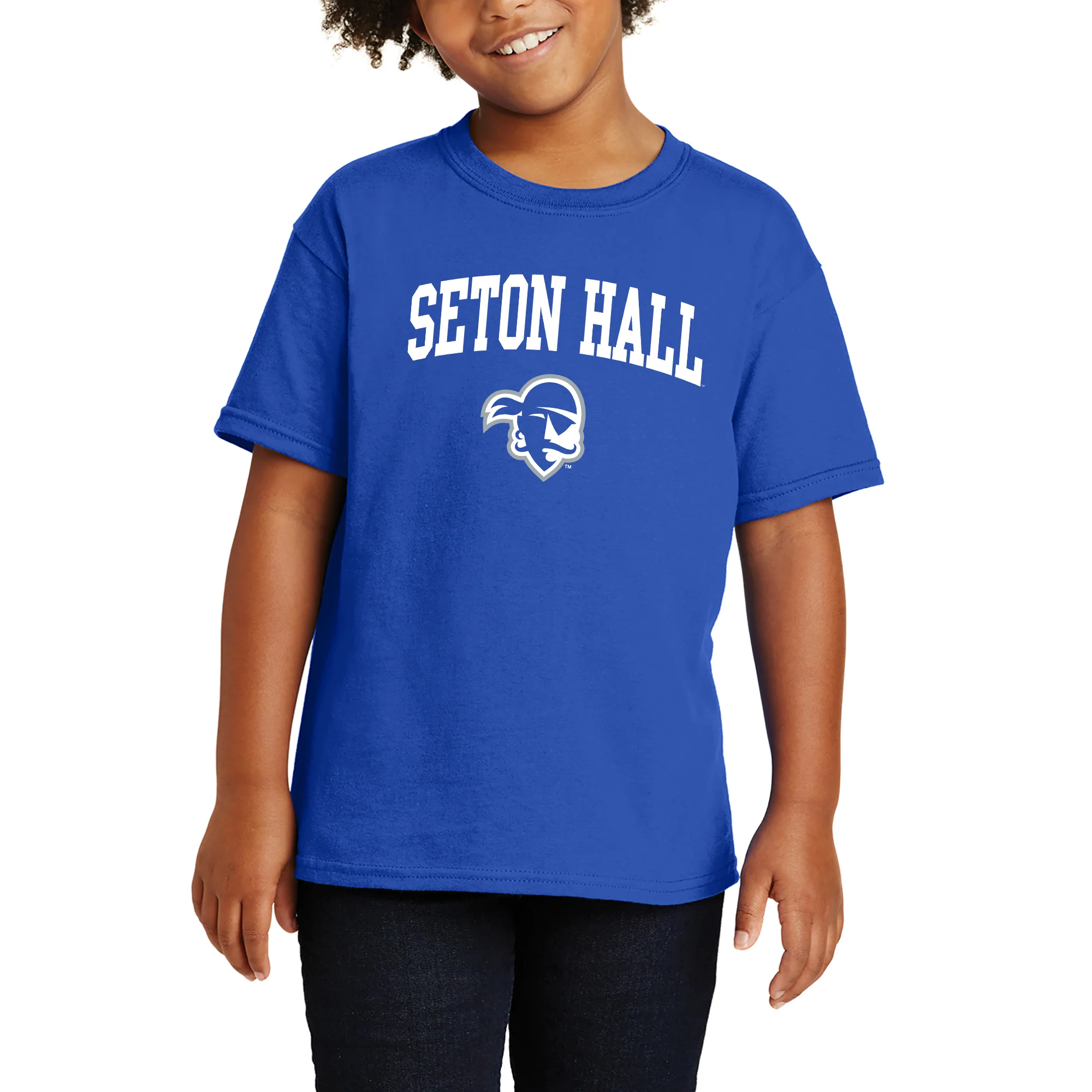 Seton Hall University Pirates Arch Logo Youth Short Sleeve T Shirt - Royal - Image 4