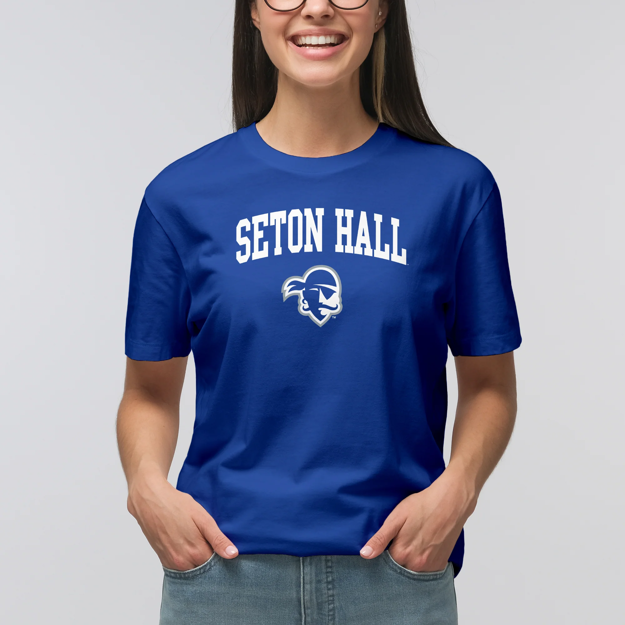 Seton Hall University Pirates Arch Logo Short Sleeve T Shirt - Royal - Image 4