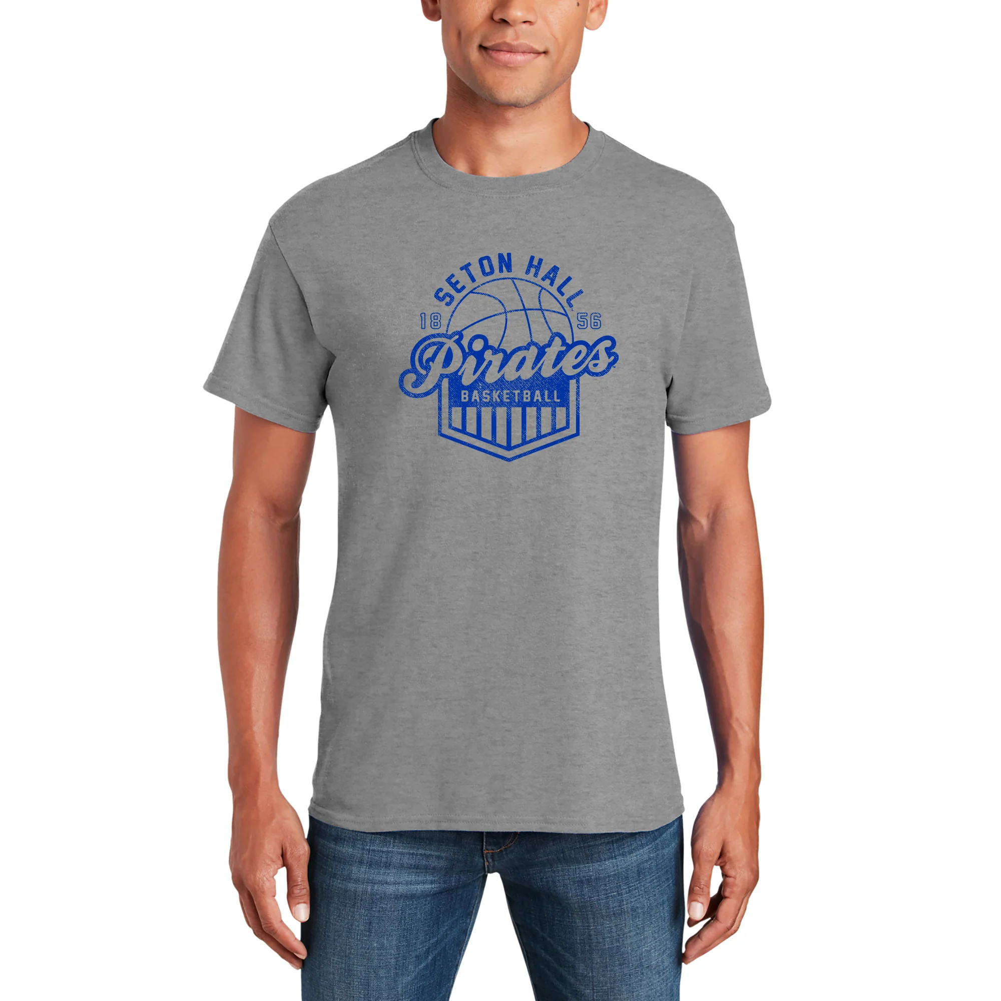 Seton Hall University Pirates Vintage Basketball Shield Short Sleeve T Shirt - Sport Grey - Image 3