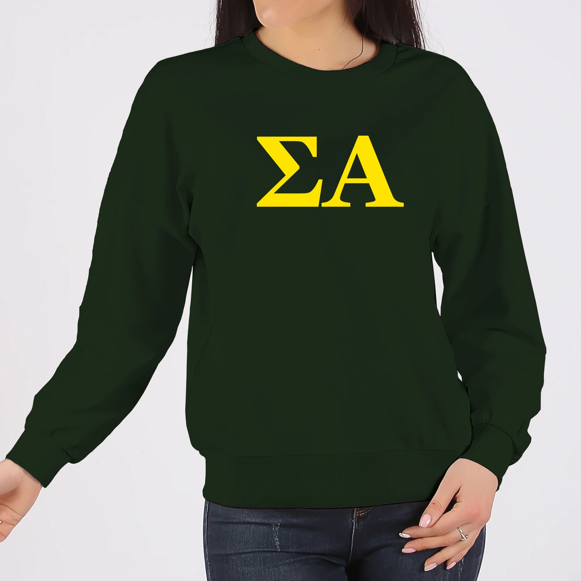 Sigma Alpha Greek Letter Block Crewneck Sweatshirt - Forest - Image 3