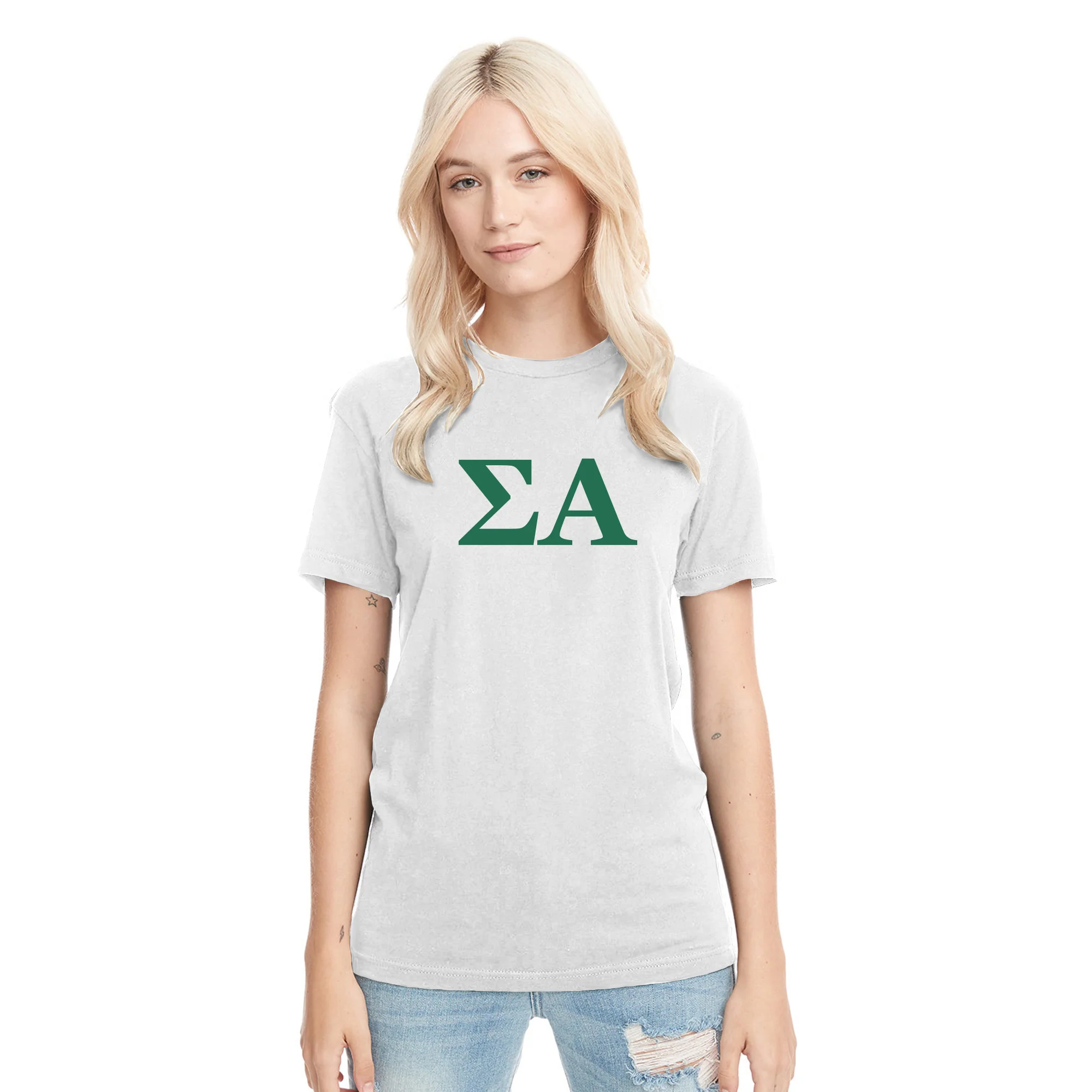 Sigma Alpha Greek Letter Block NLA Triblend T-Shirt - Heather White - Image 3