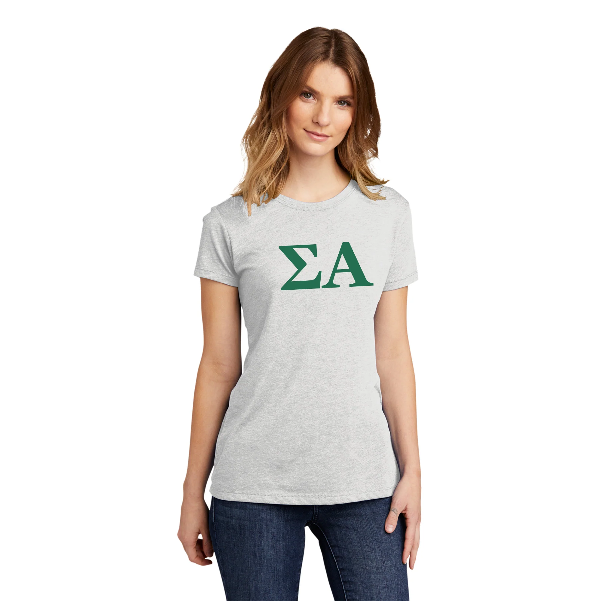 Sigma Alpha Greek Letter Block Womens NLA Triblend T-Shirt - Heather White - Image 3