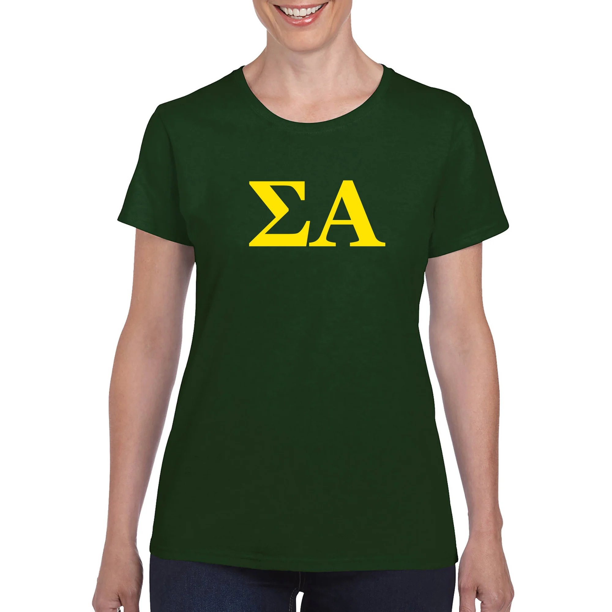 Sigma Alpha Greek Letter Block Womens T-Shirt - Forest - Image 3