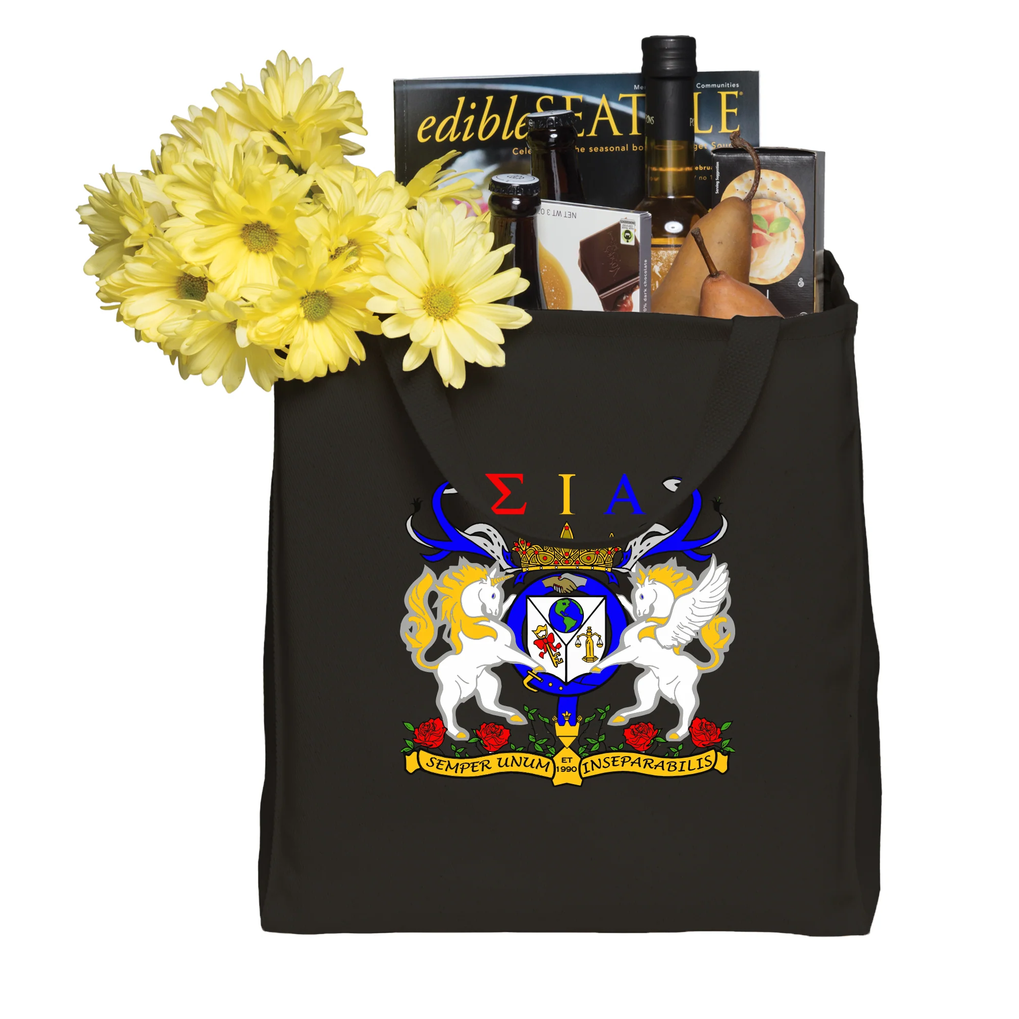Sigma Iota Alpha Greek Crest Twill Grocery Tote - Black - Image 3