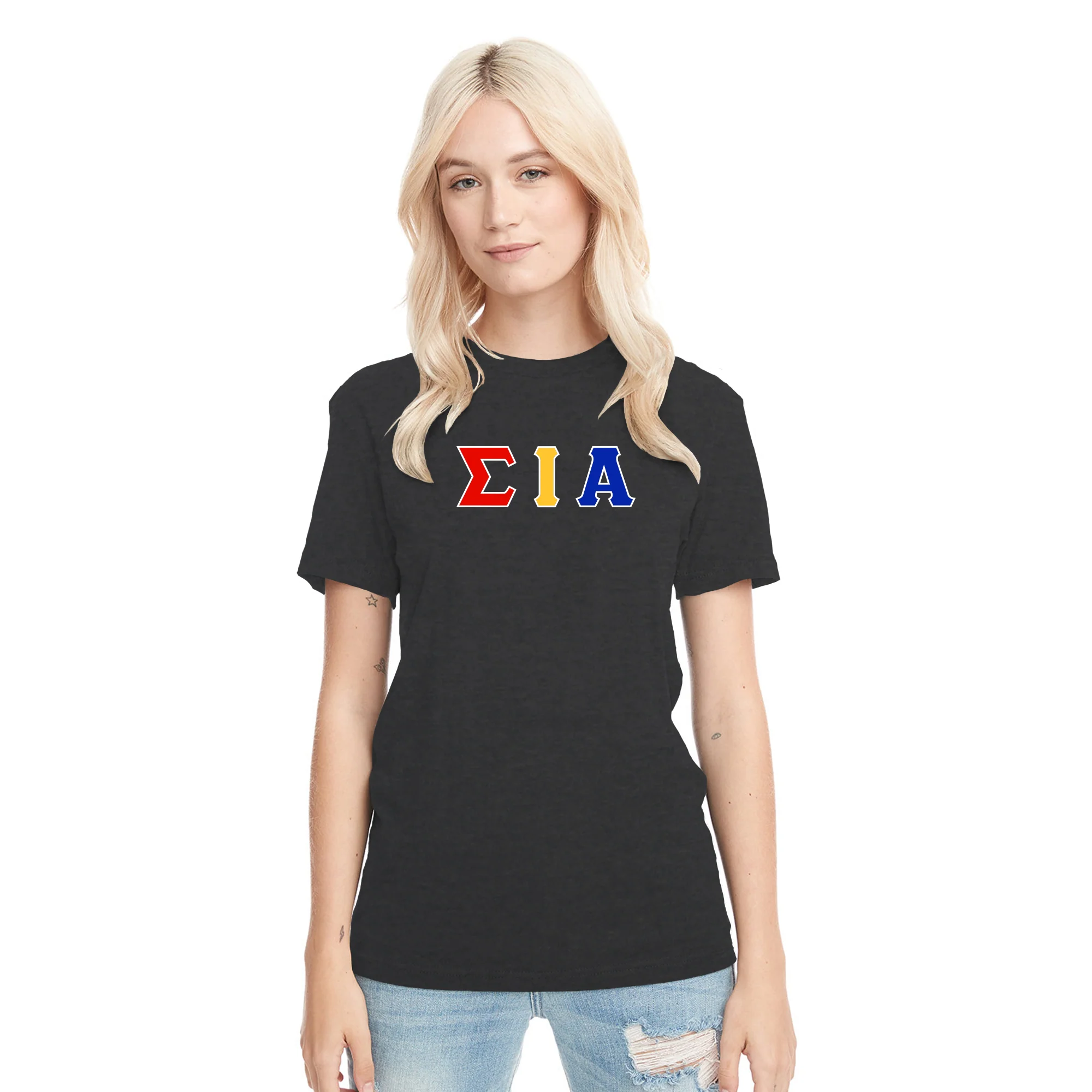 Sigma Iota Alpha Greek Letter Block Triblend T-Shirt - Vintage Black - Image 3