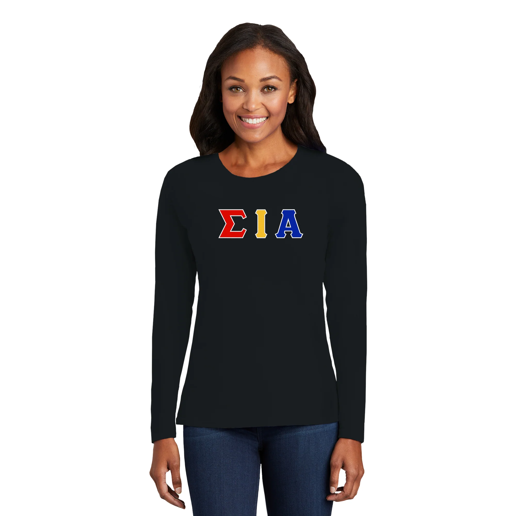 Sigma Iota Alpha Greek Letter Block Womens Long Sleeve - Black - Image 3