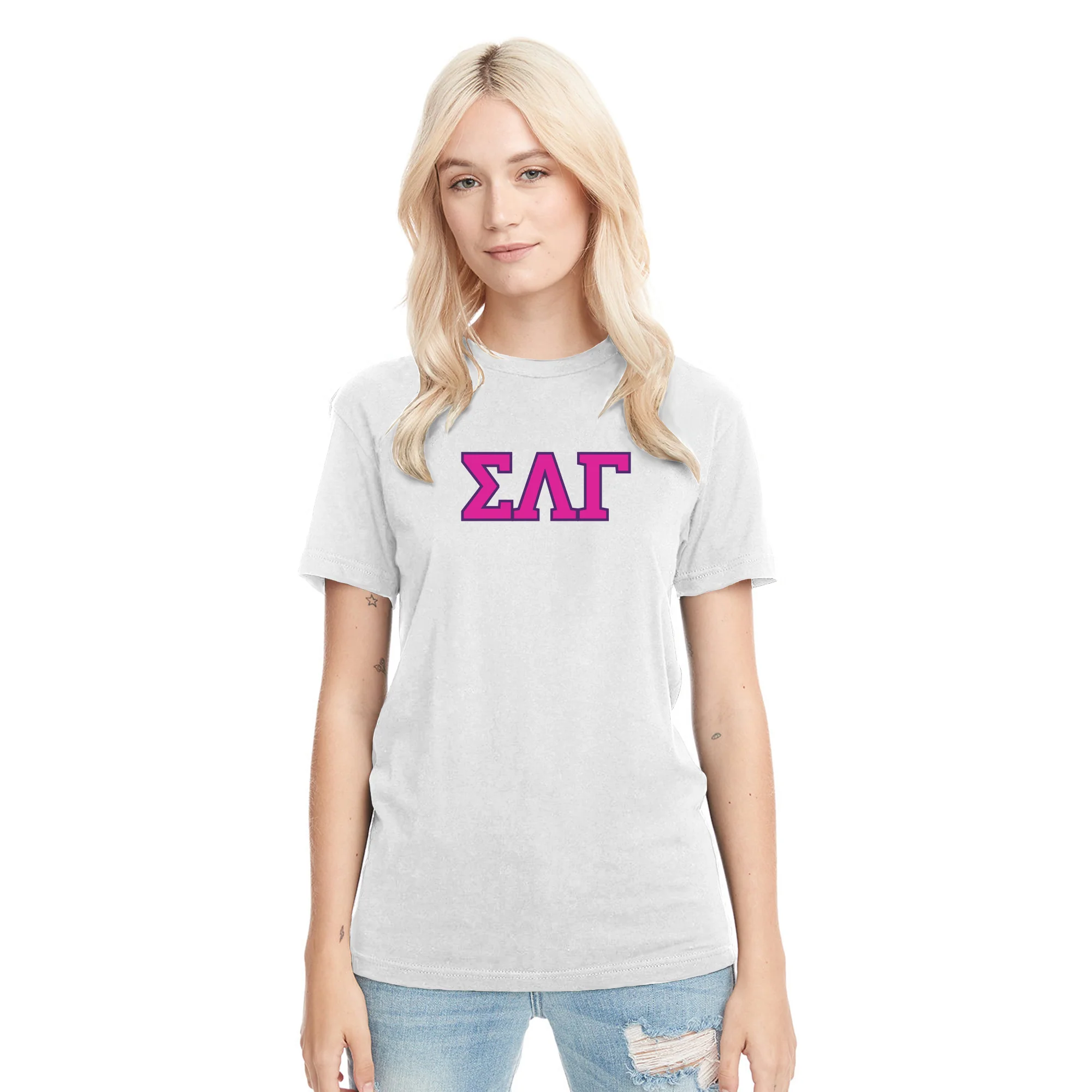 Sigma Lambda Gamma Greek Letter Block NLA Triblend T-Shirt - Heather White - Image 3