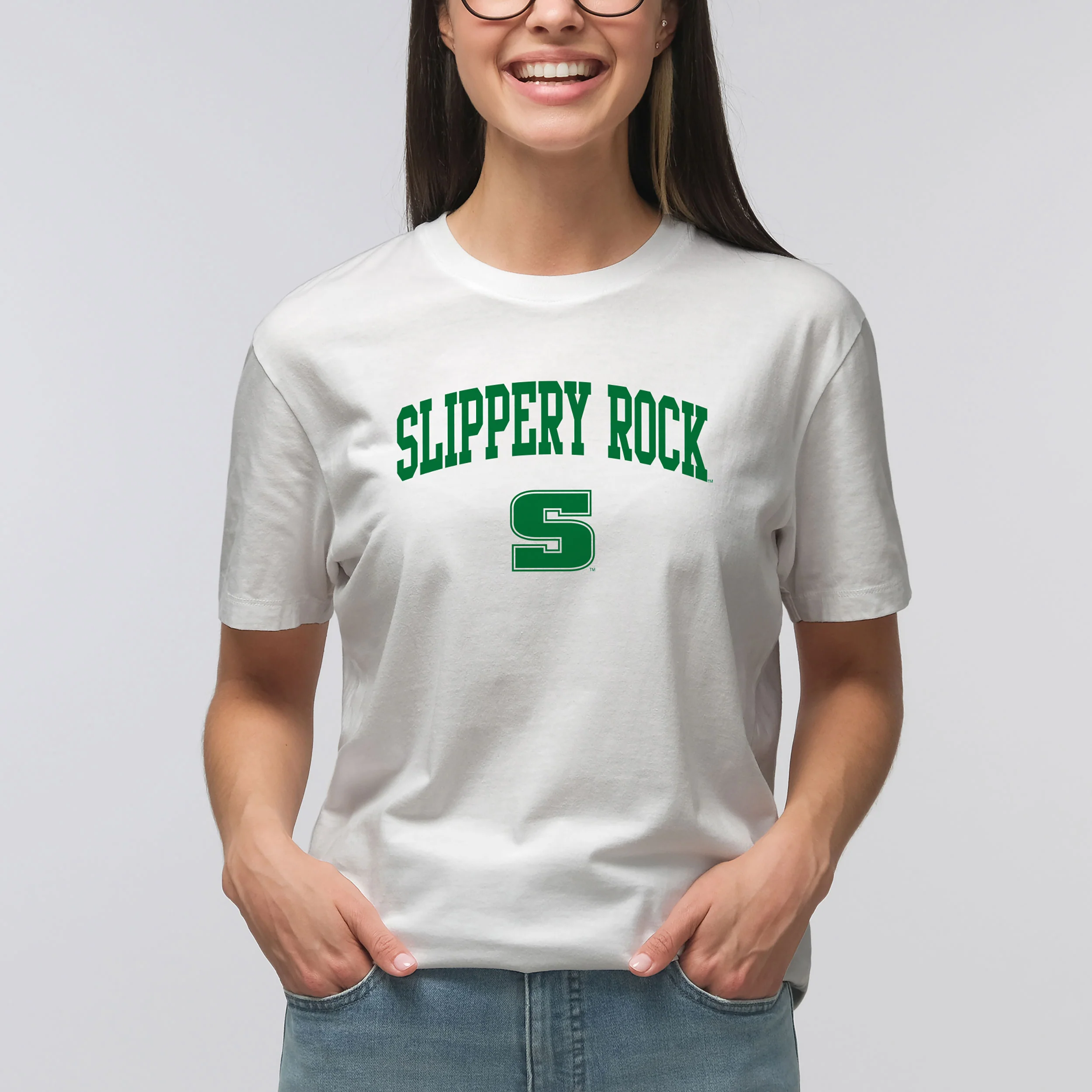 Slippery Rock University The Rock Arch Logo Short Sleeve T Shirt - White - Image 4