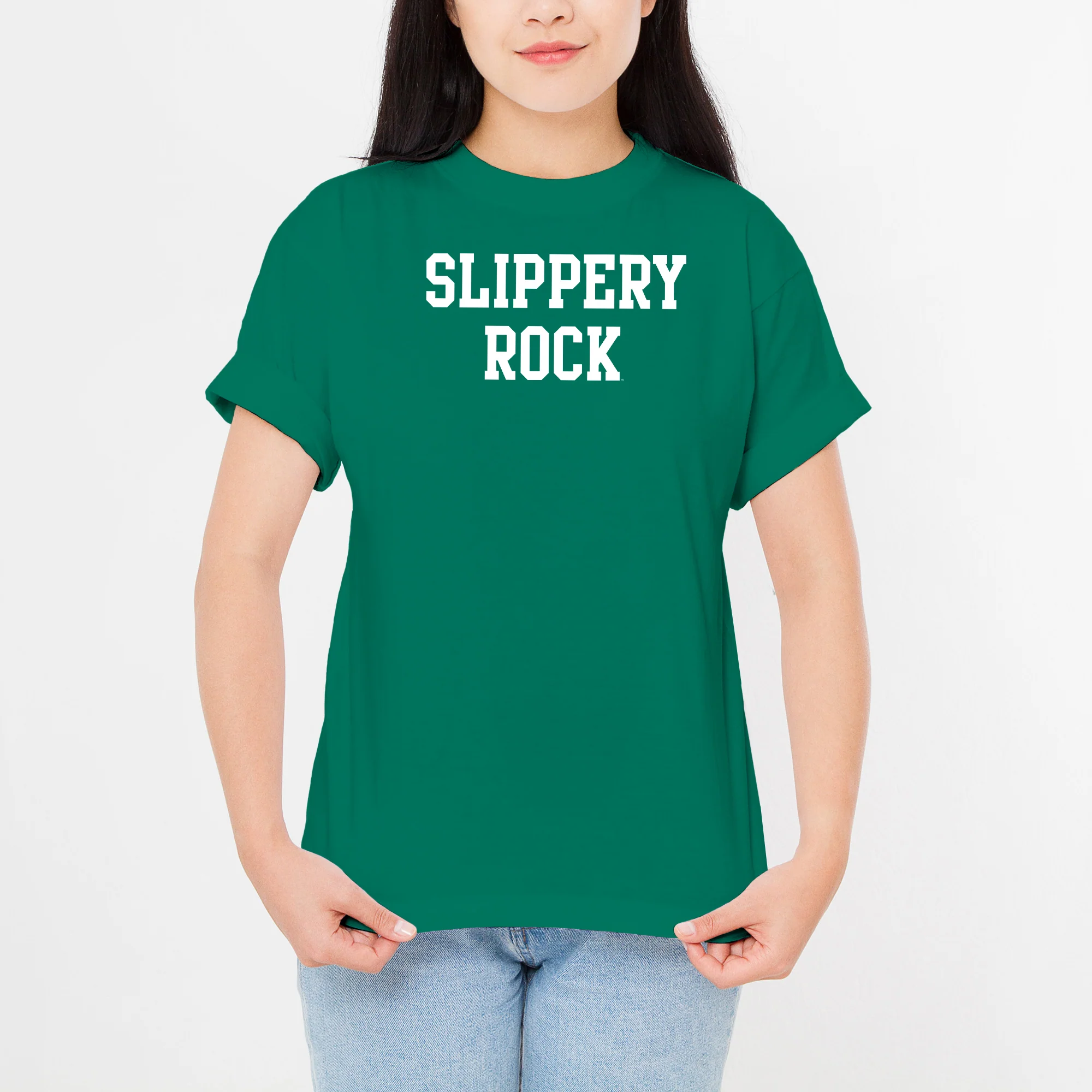 Slippery Rock University The Rock Basic Block Short Sleeve T Shirt - Kelly Green - Image 3