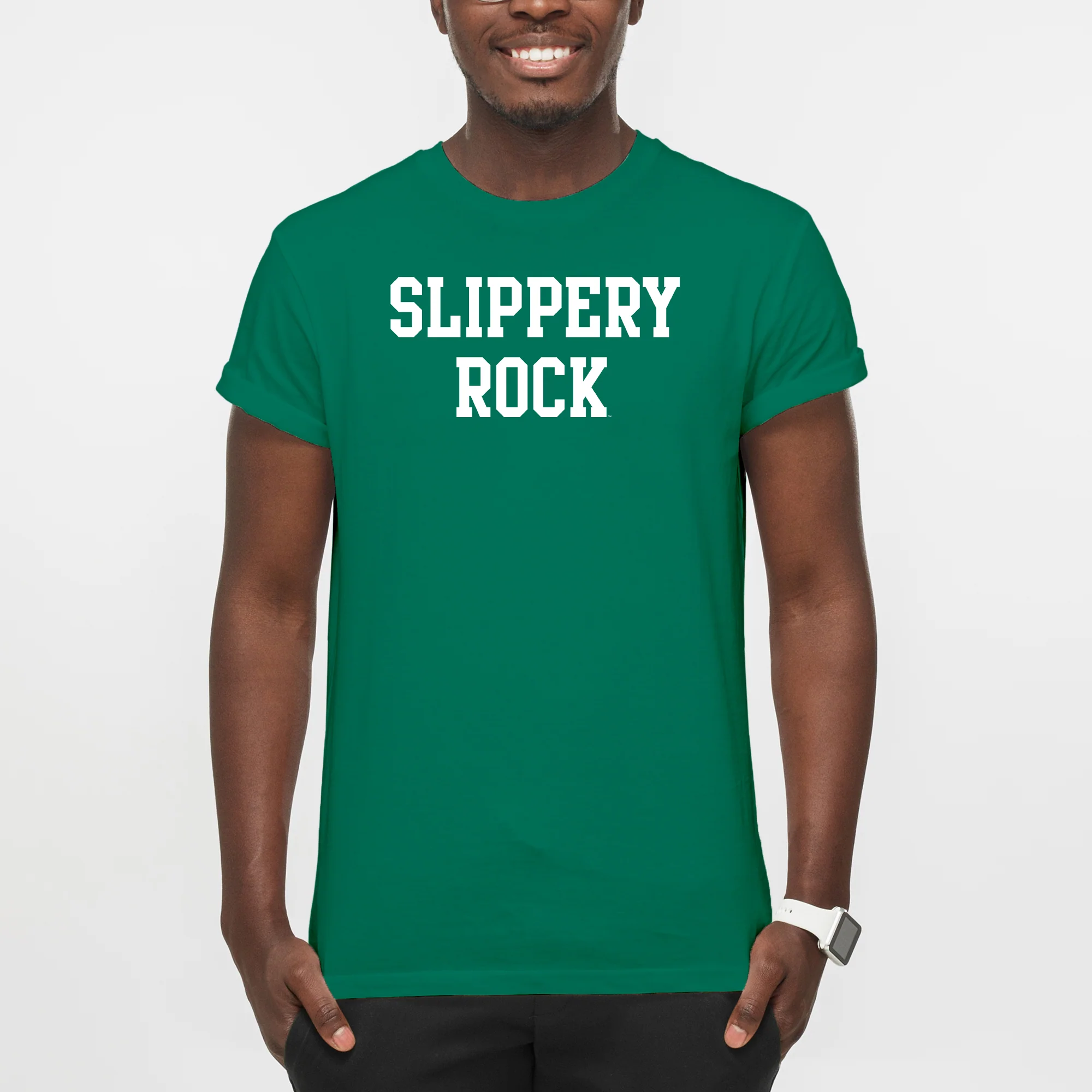 Slippery Rock University The Rock Basic Block Short Sleeve T Shirt - Kelly Green - Image 4