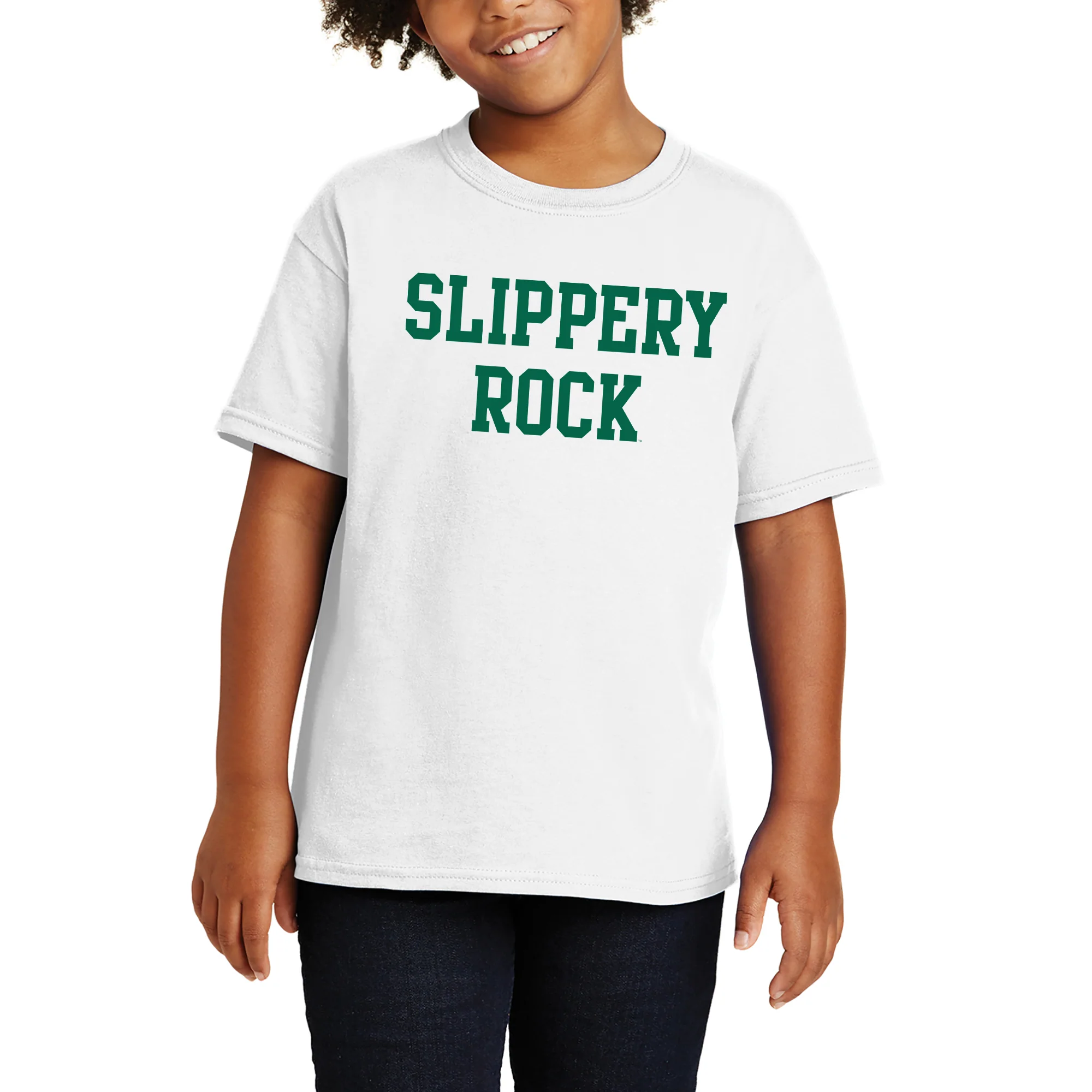 Slippery Rock University The Rock Basic Block Short Sleeve Youth T Shirt - White - Image 4