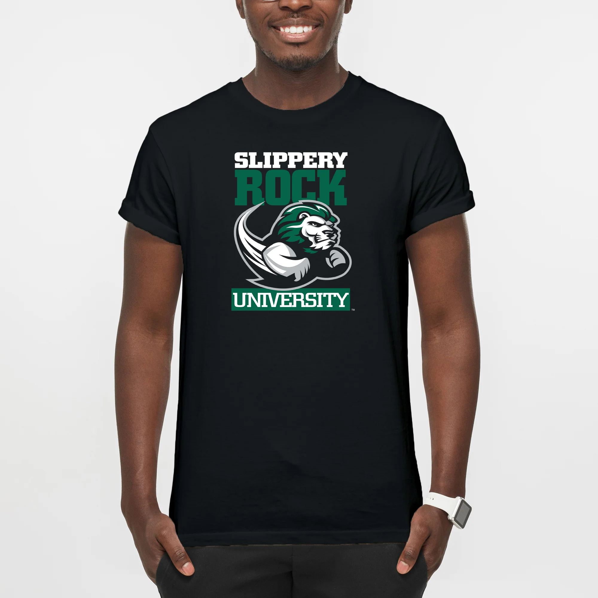 Slippery Rock University The Rock Primary Logo Short Sleeve T-Shirt - Black - Image 3