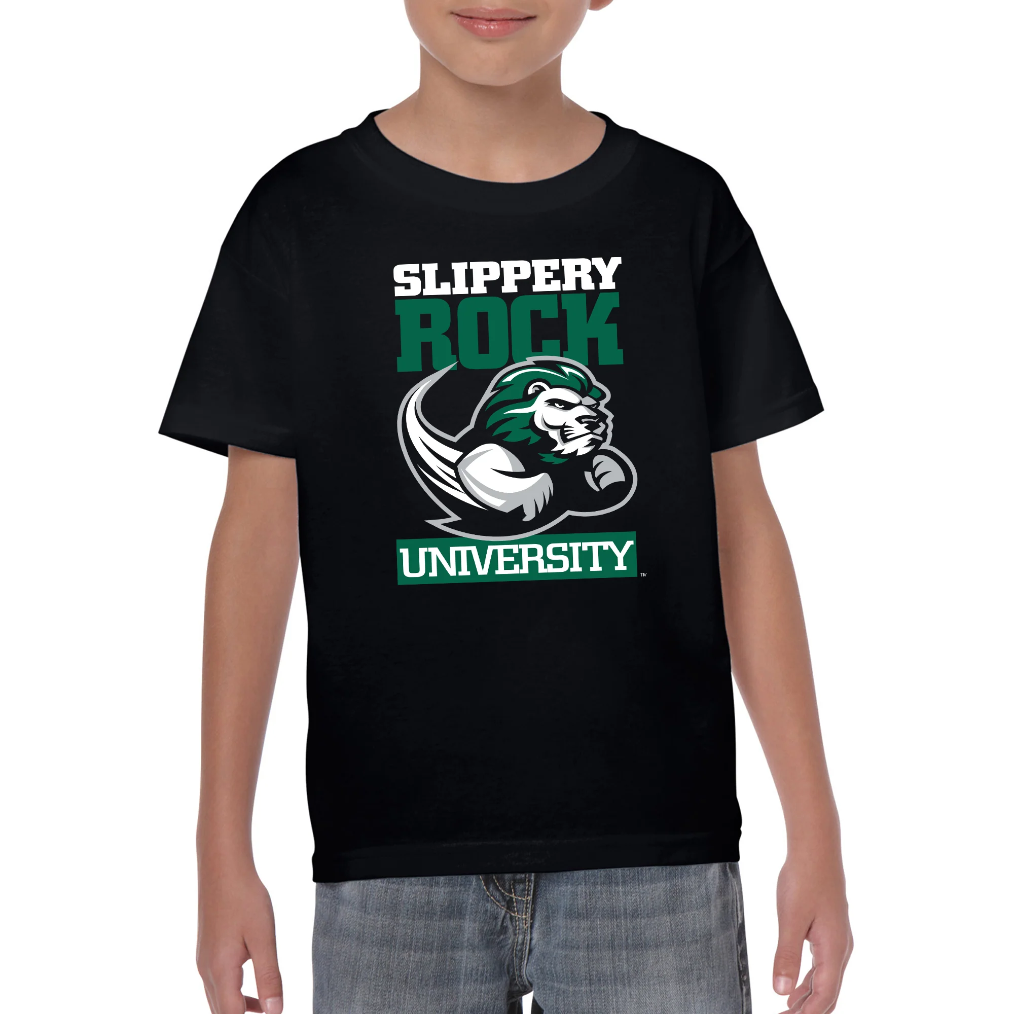 Slippery Rock University The Rock Primary Logo Short Sleeve Youth T Shirt - Black - Image 3