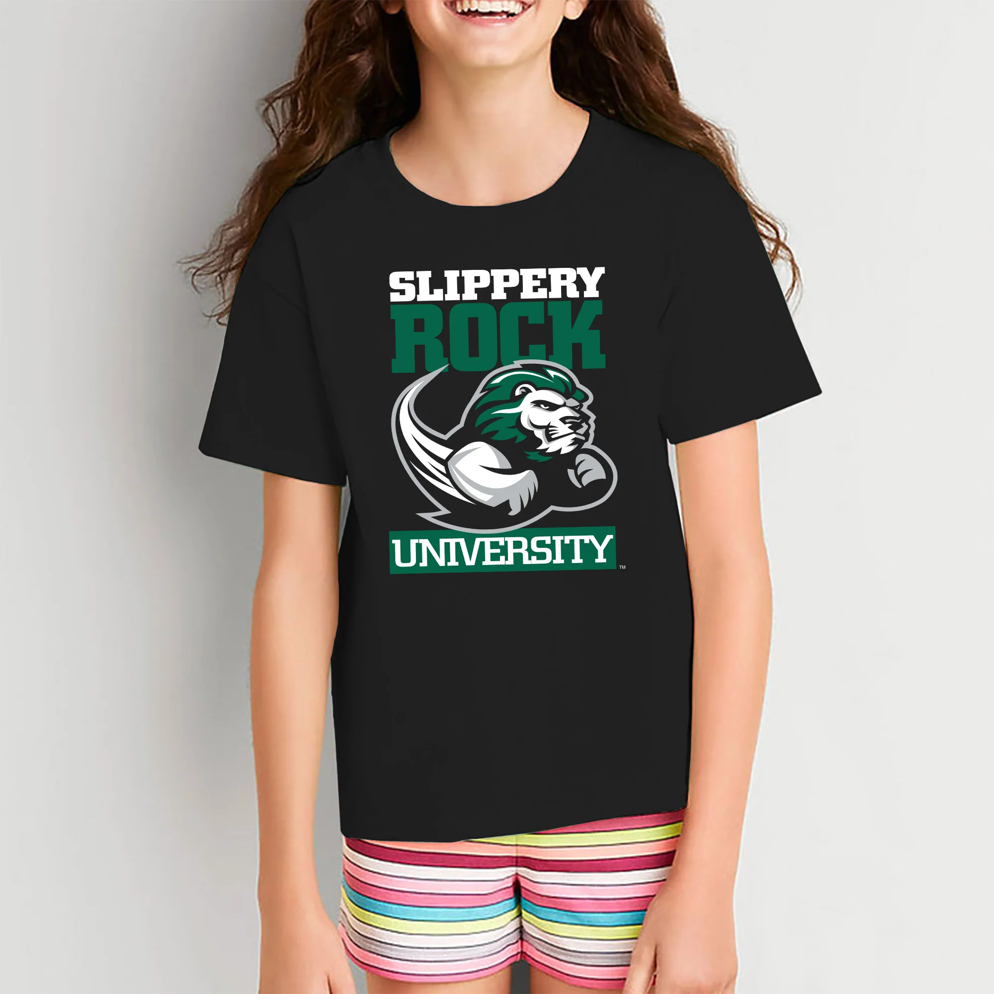 Slippery Rock University The Rock Primary Logo Short Sleeve Youth T Shirt - Black - Image 4