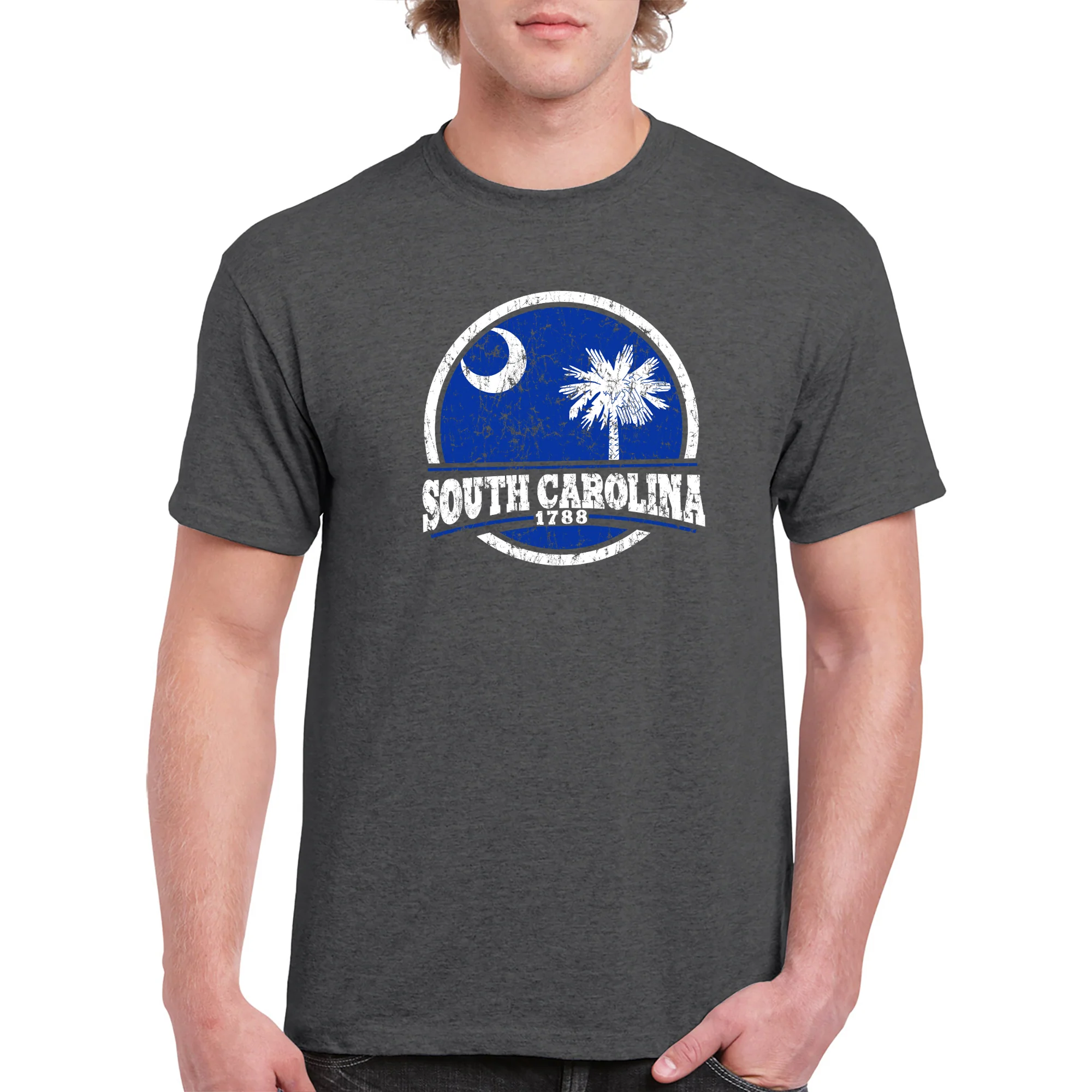 South Carolina Distressed Circle T-Shirt - Dark Heather - Image 3