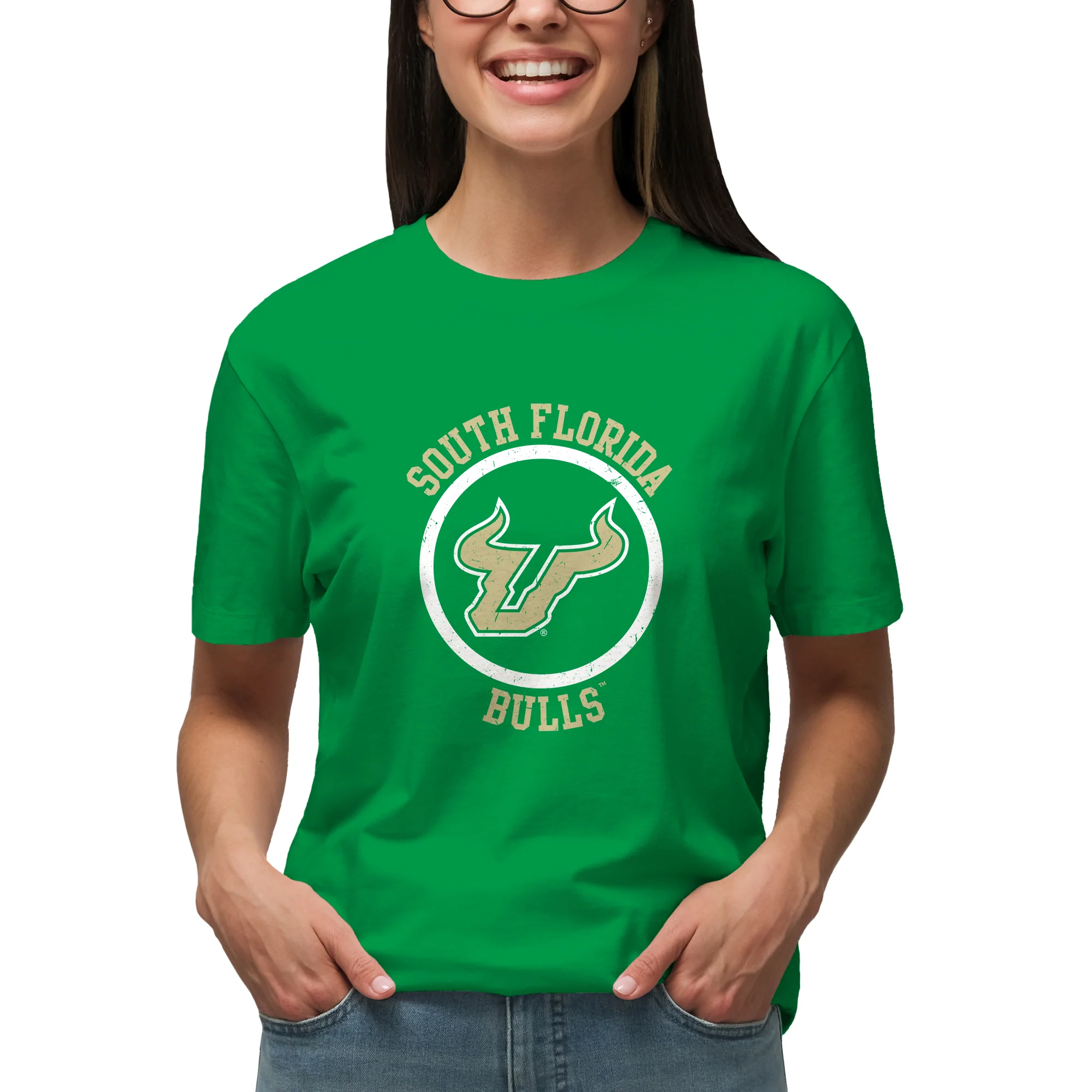 South Florida Bulls Distressed Circle Logo T-Shirt - Irish Green - Image 4