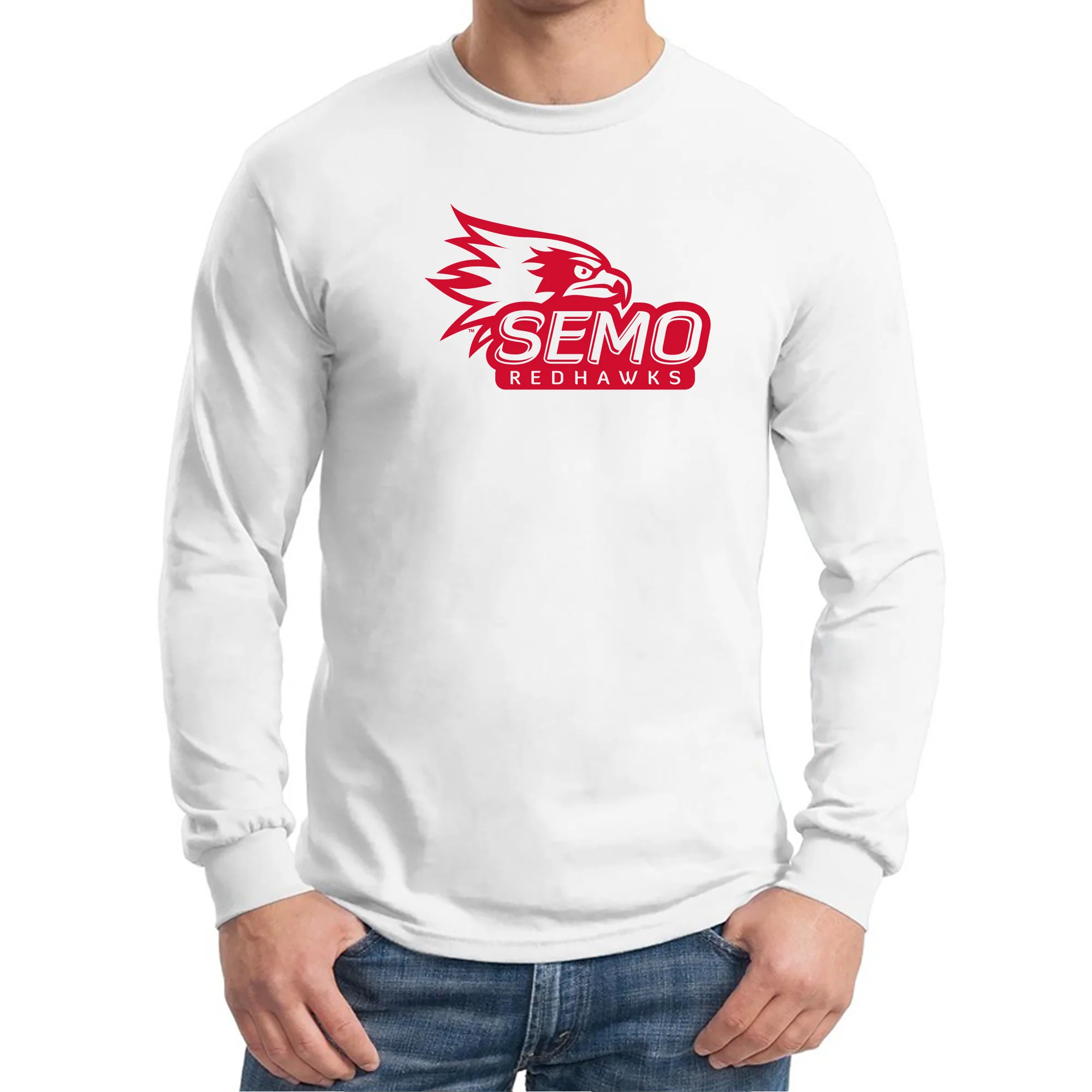 Southeast Missouri State University Redhawks Primary Logo Long Sleeve T-Shirt - White - Image 3