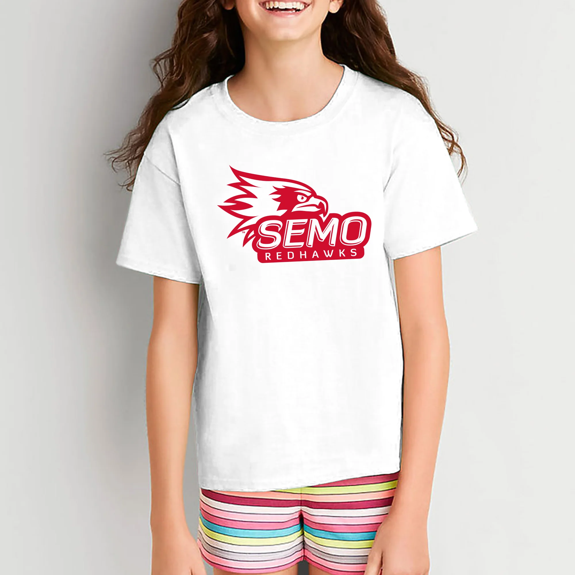 Southeast Missouri State University Redhawks Primary Logo Youth Short Sleeve T-Shirt - White - Image 4