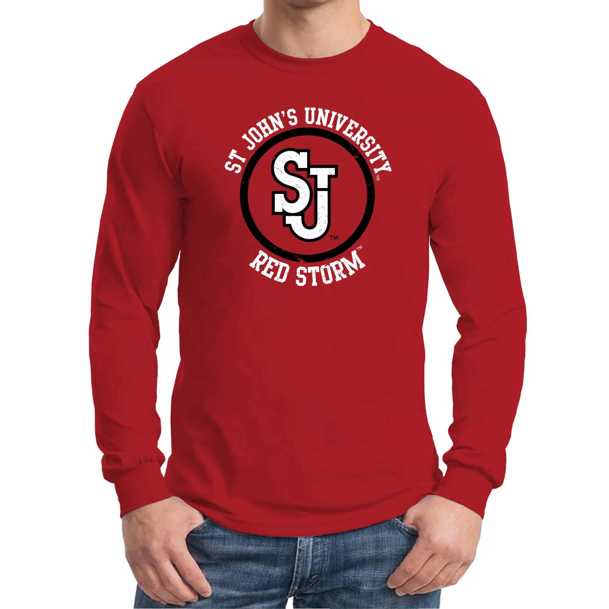 St John's University Red Storm Distressed Circle Logo Long Sleeve T-Shirt - Red - Image 3