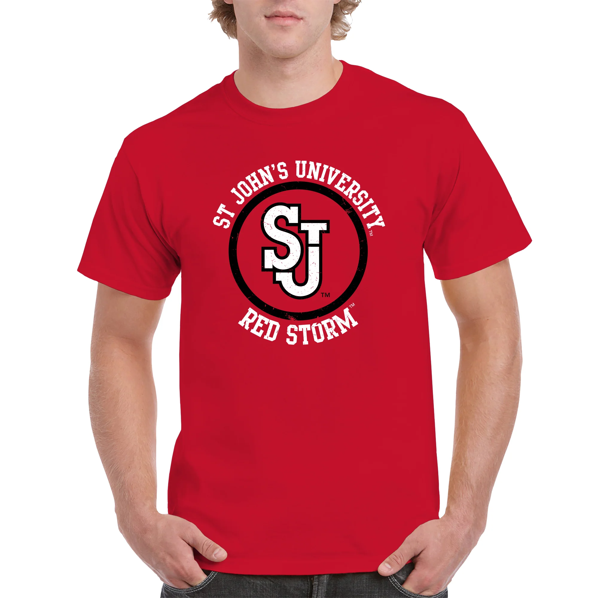 St John's University Red Storm Distressed Circle Logo T-Shirt - Red - Image 3