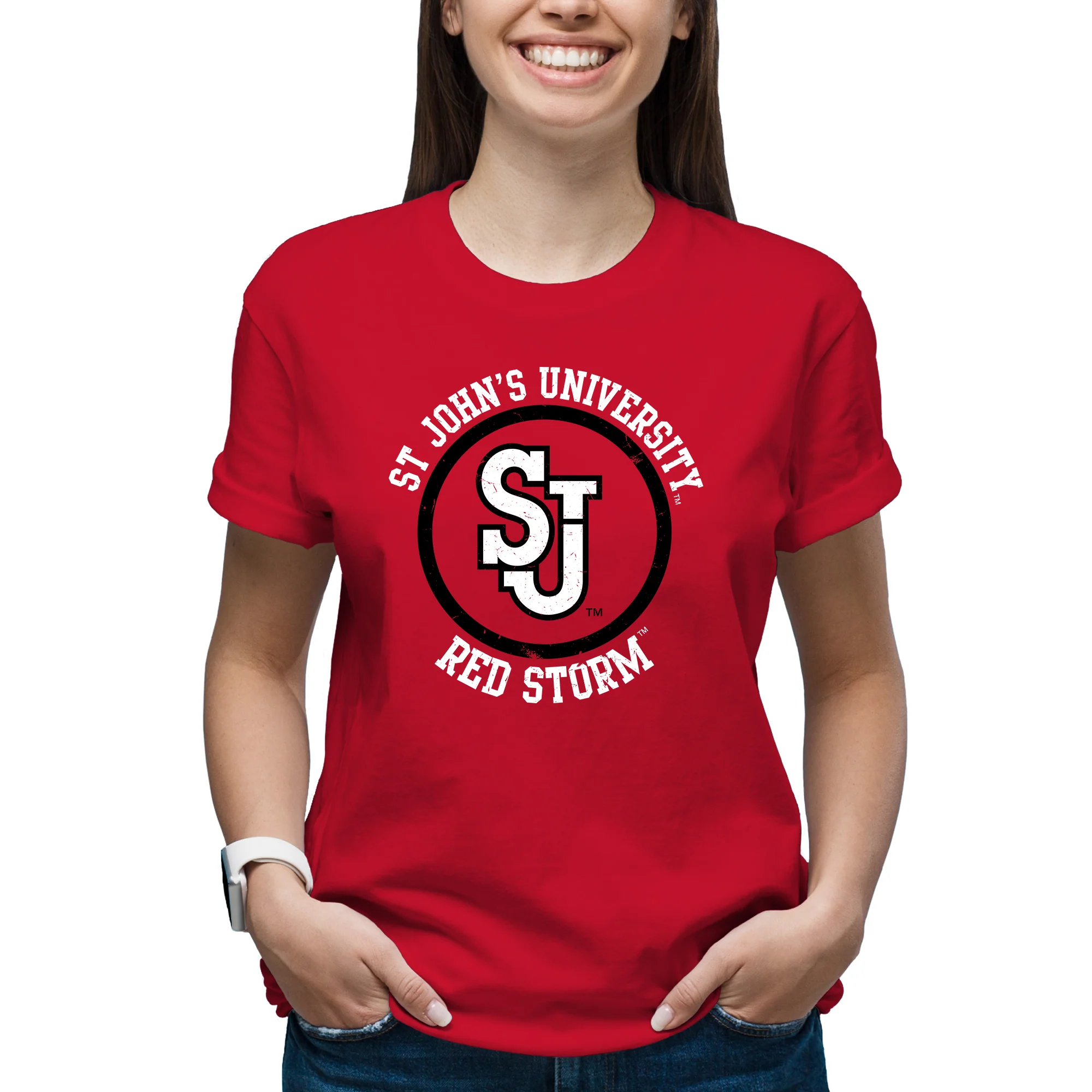 St John's University Red Storm Distressed Circle Logo T-Shirt - Red - Image 4