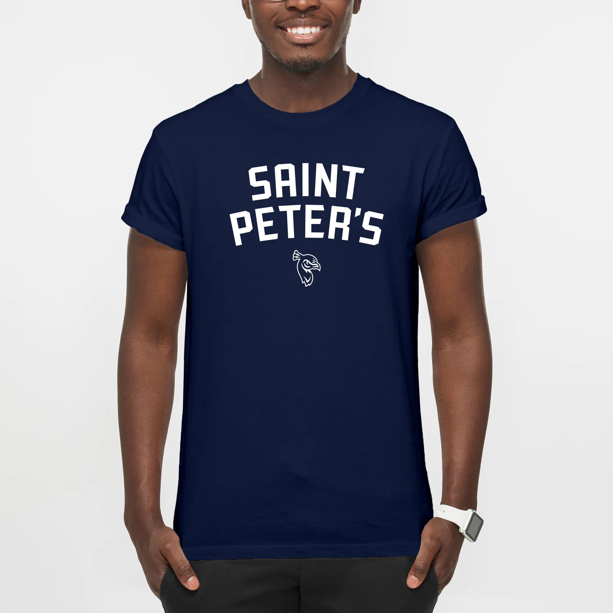 St Peter's University Peacocks Arch Logo Short Sleeve T-Shirt - Navy - Image 3