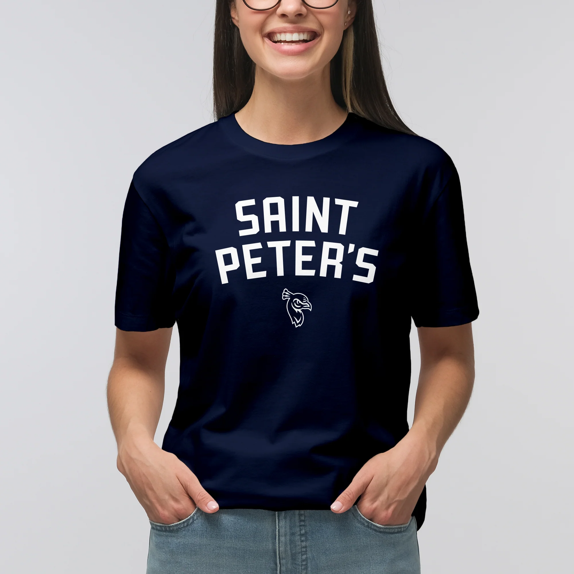 St Peter's University Peacocks Arch Logo Short Sleeve T-Shirt - Navy - Image 4